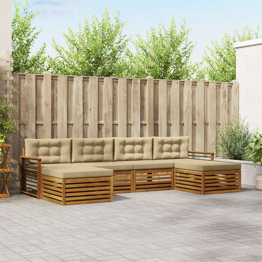 Set divani 6 pcs Naturale e Beige Legno di Acacia Massello | homemem39