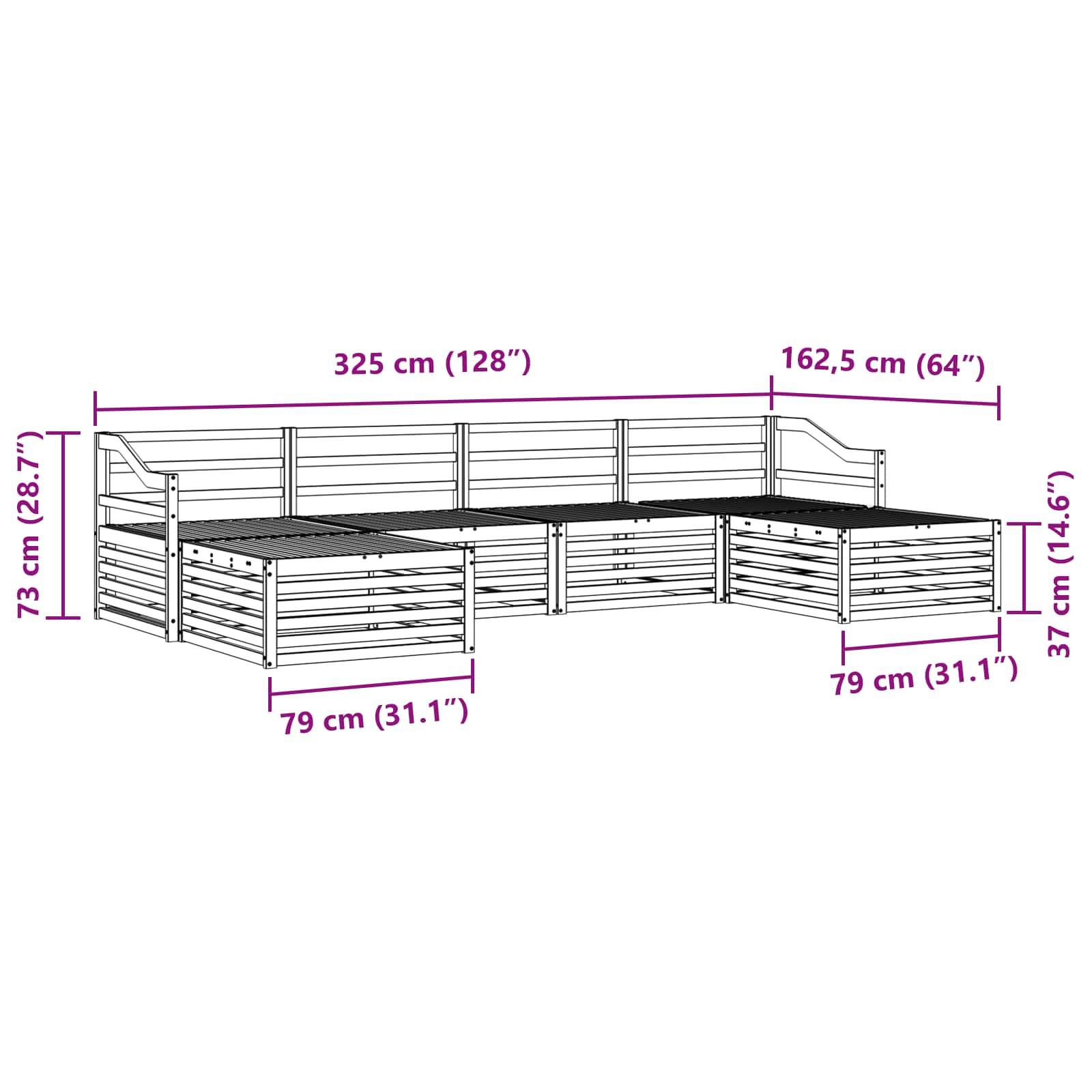 Set divani 6 pcs Naturale Legno di Acacia Massello | homemem39