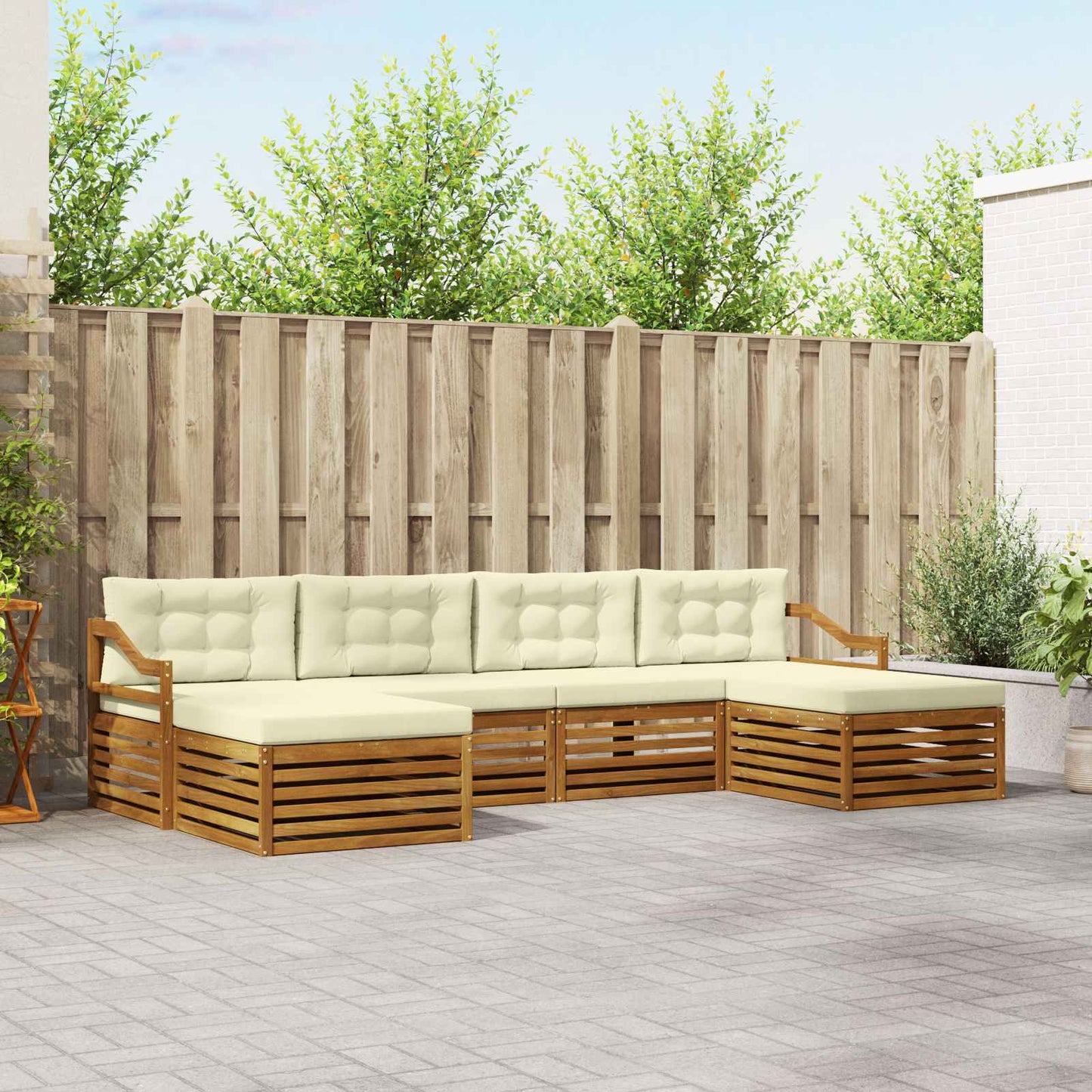 Set divani 6 pcs Naturale e Crema Legno di Acacia Massello | homemem39