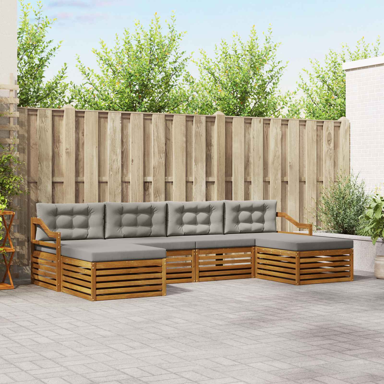 Set divani con cuscino 6 pcs Grigio Naturale e Chiaro | homemem39