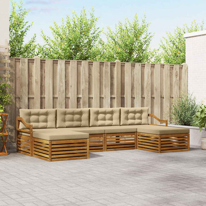 Set divani 6 pcs Naturale e Beige Legno di Acacia Massello