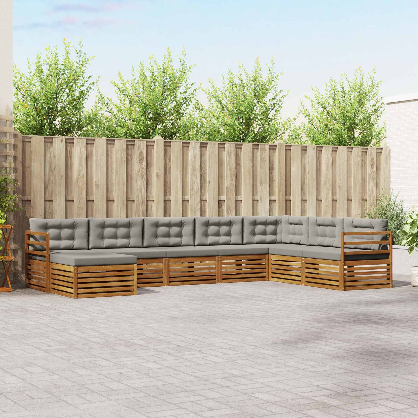 Set di divani da esterno 8 pcs Grigio Naturale e Chiaro