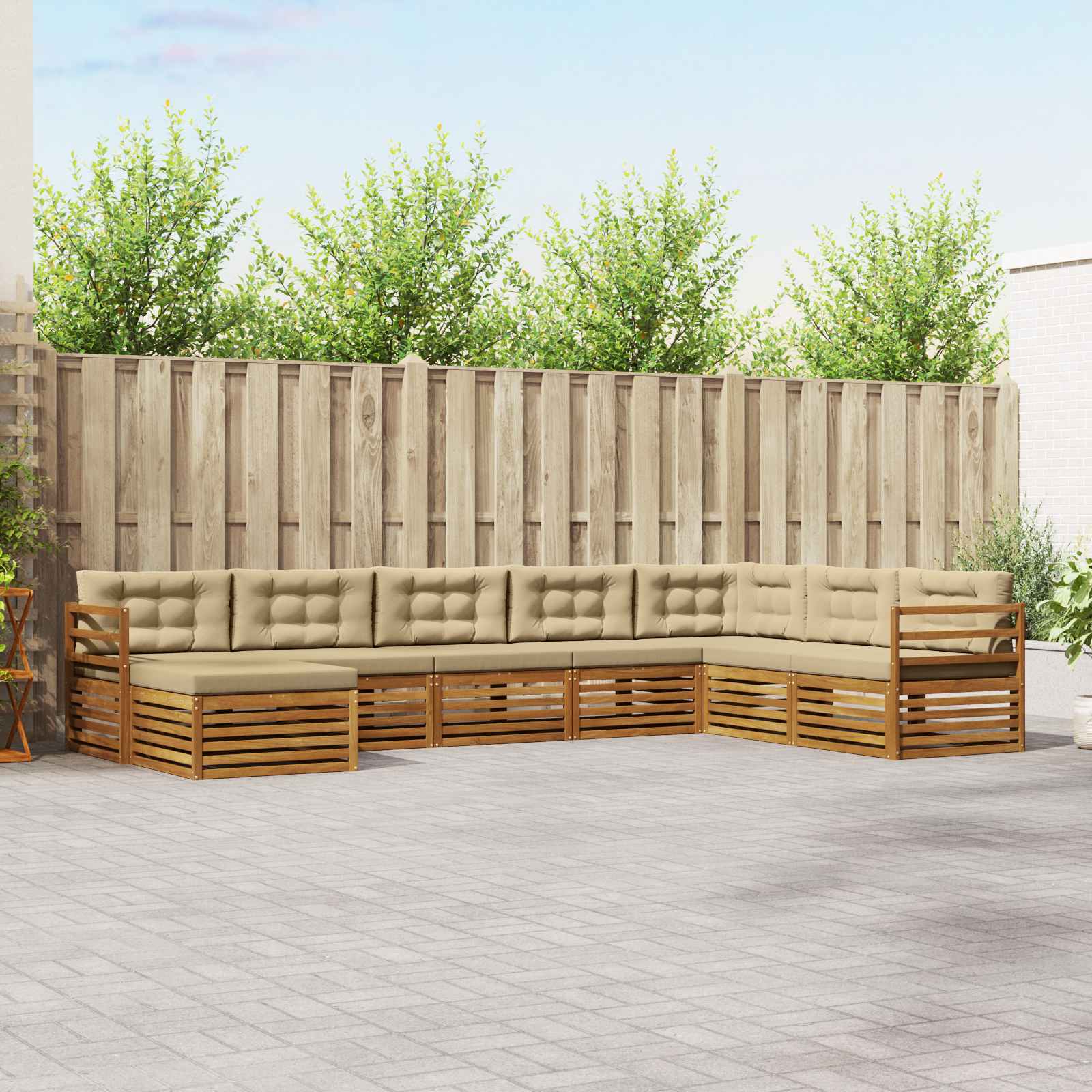 Set di divani da esterno con cuscino 8 pcs Naturale e Beige | homemem39