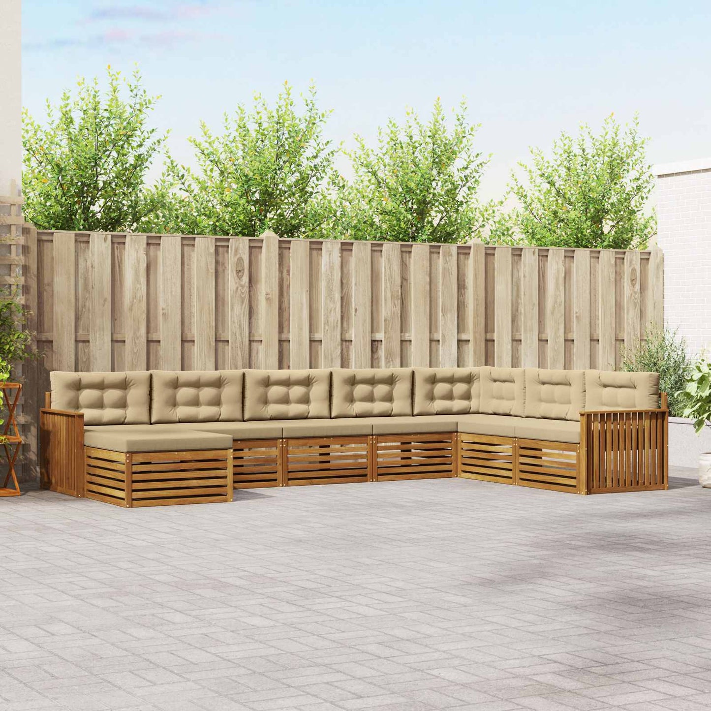 Set di divani da esterno con cuscino 8 pcs Naturale e Beige