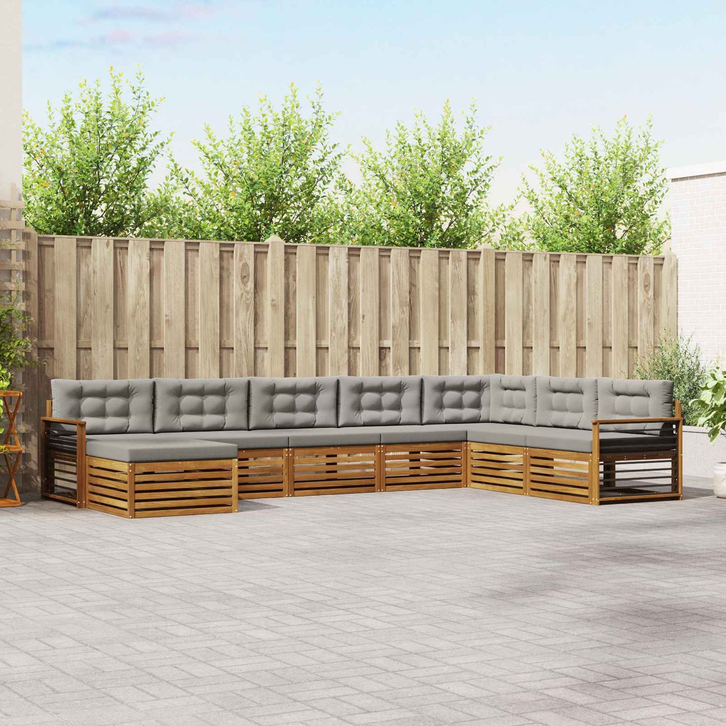 Set di divani da esterno 8 pcs Grigio Naturale e Chiaro