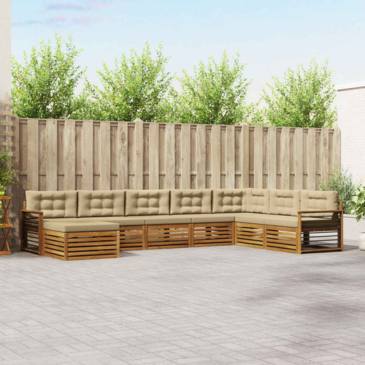 Set di divani da esterno con cuscino 8 pcs Naturale e Beige
