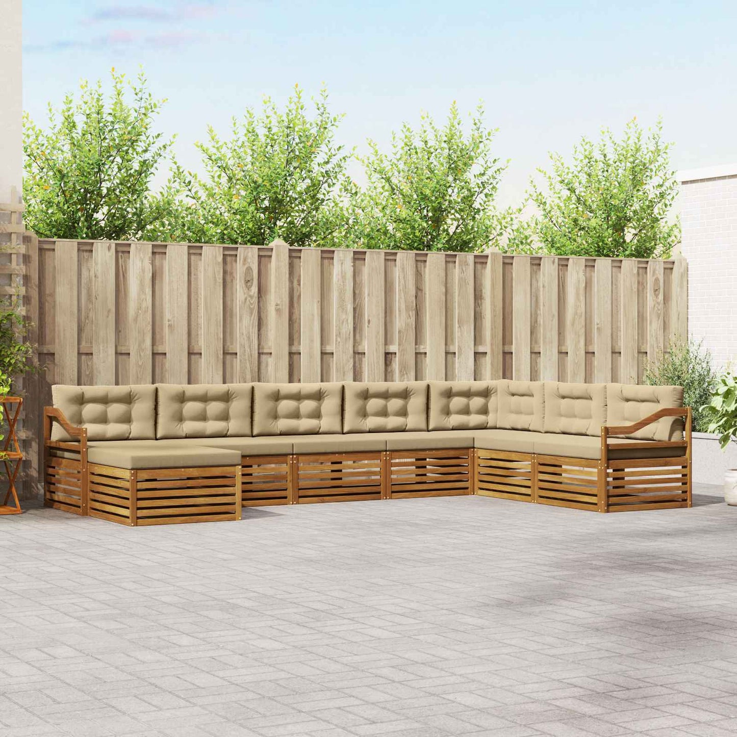 Set di divani da esterno con cuscino 8 pcs Naturale e Beige