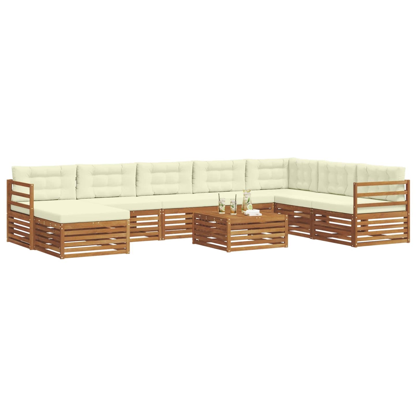 Set di divani da esterno con cuscino 9 pcs Naturale e Crema | homemem39