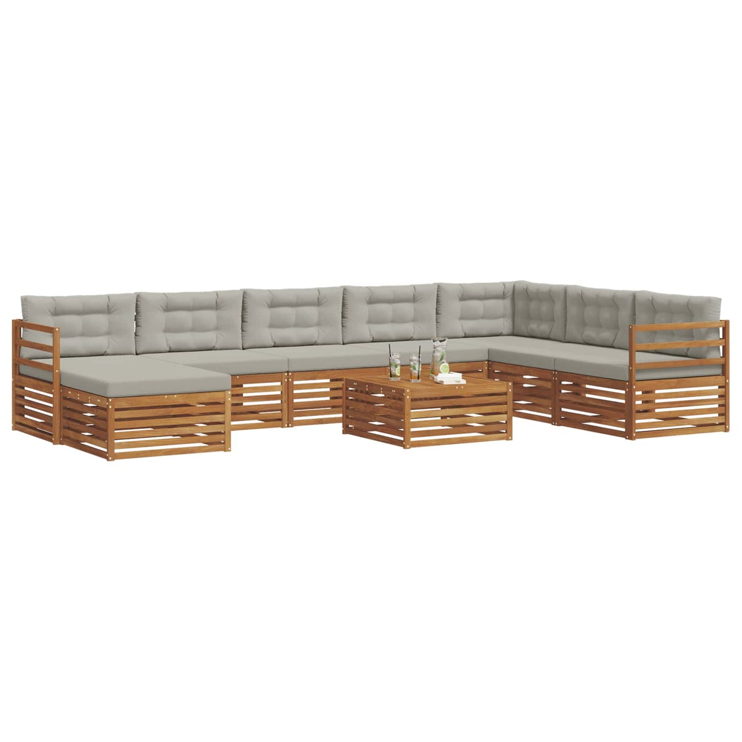 Set di divani da esterno 9 pcs Grigio Naturale e Chiaro | homemem39