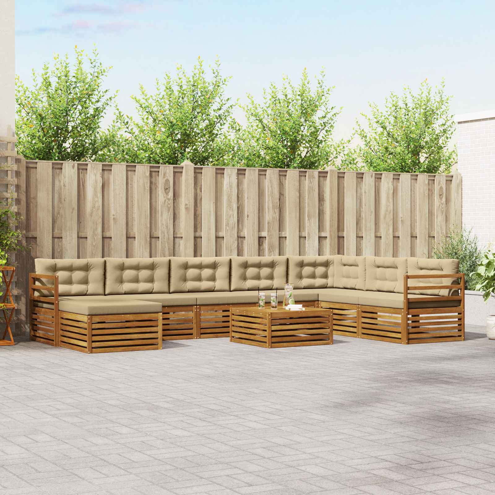 Set di divani da esterno con cuscino 9 pcs Naturale e Beige | homemem39
