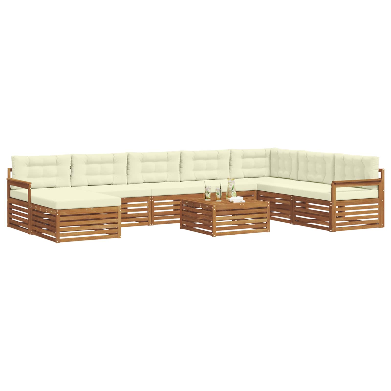 Set di divani da esterno con cuscino 9 pcs Naturale e Crema | homemem39