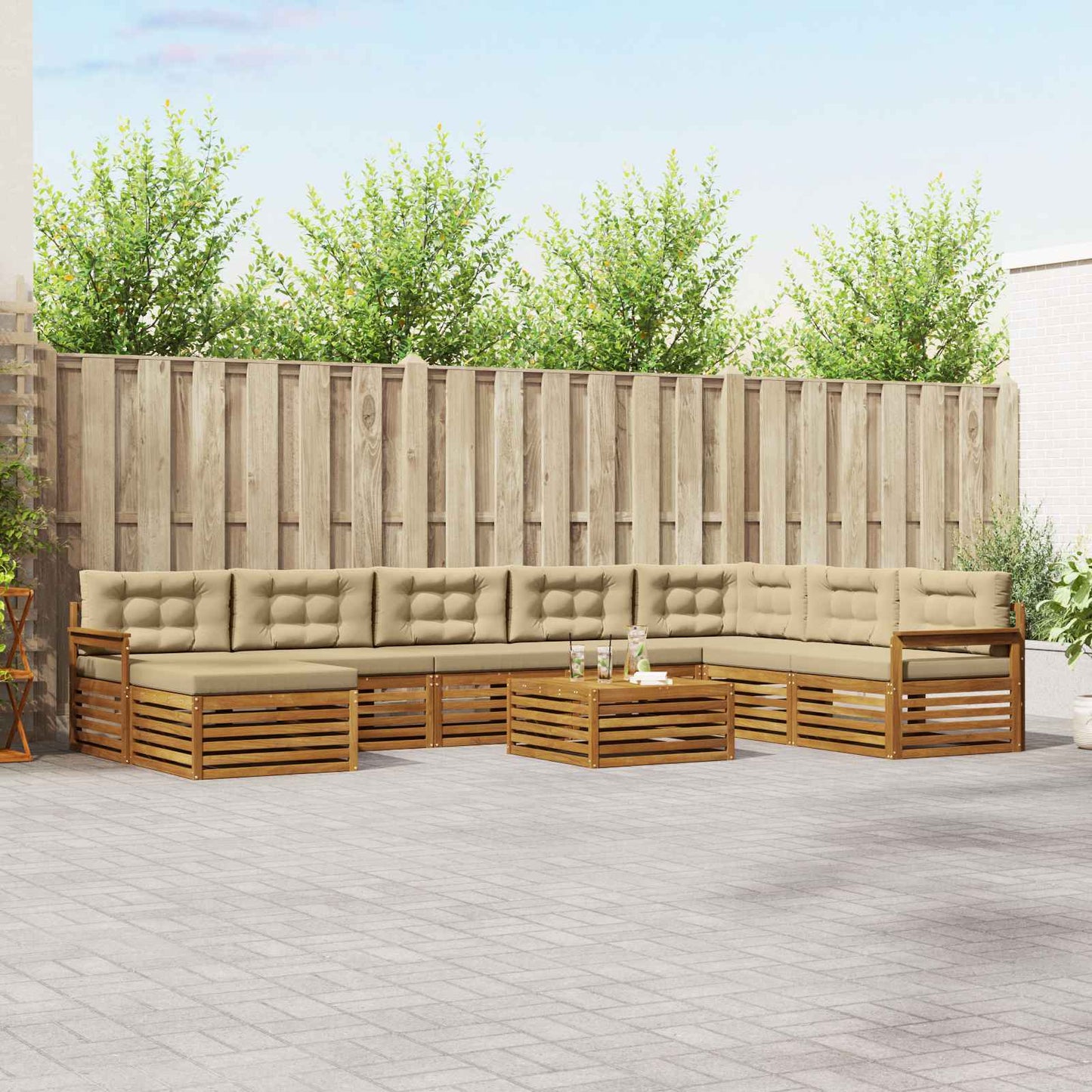 Set di divani da esterno con cuscino 9 pcs Naturale e Beige