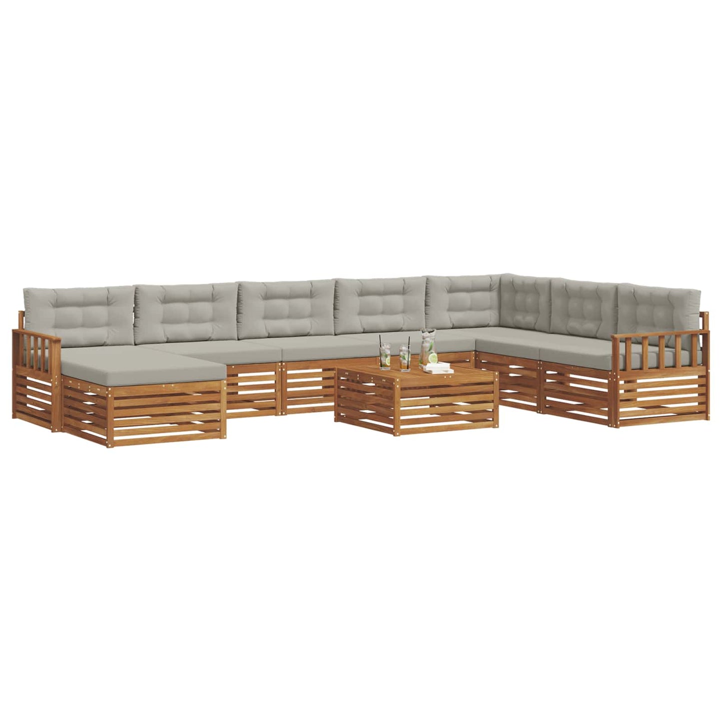 Set di divani da esterno 9 pcs Grigio Naturale e Chiaro | homemem39