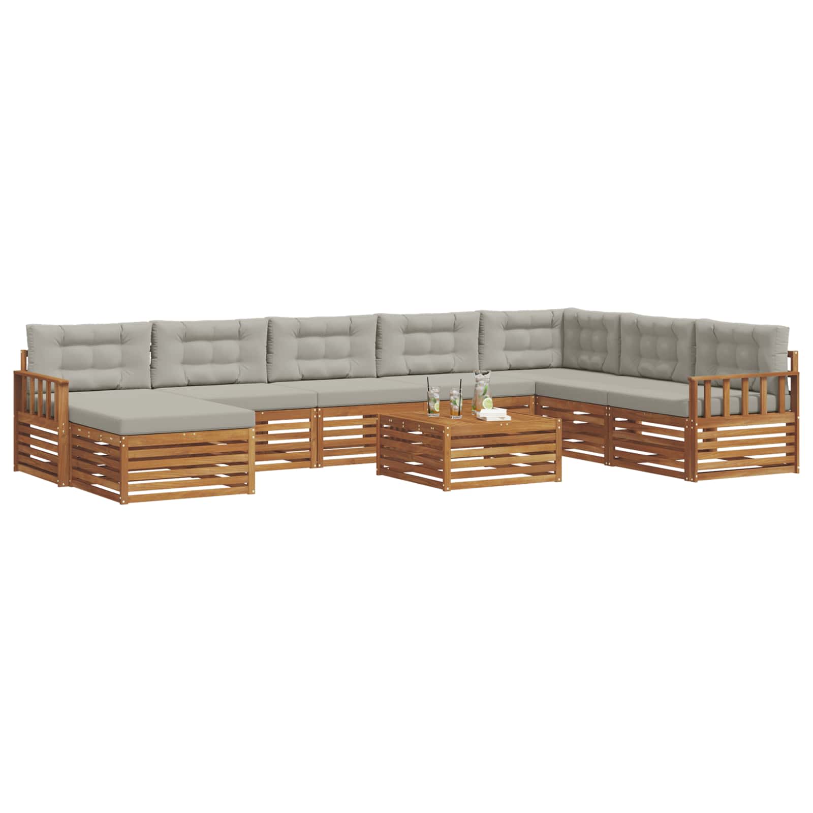 Set di divani da esterno 9 pcs Grigio Naturale e Chiaro | homemem39