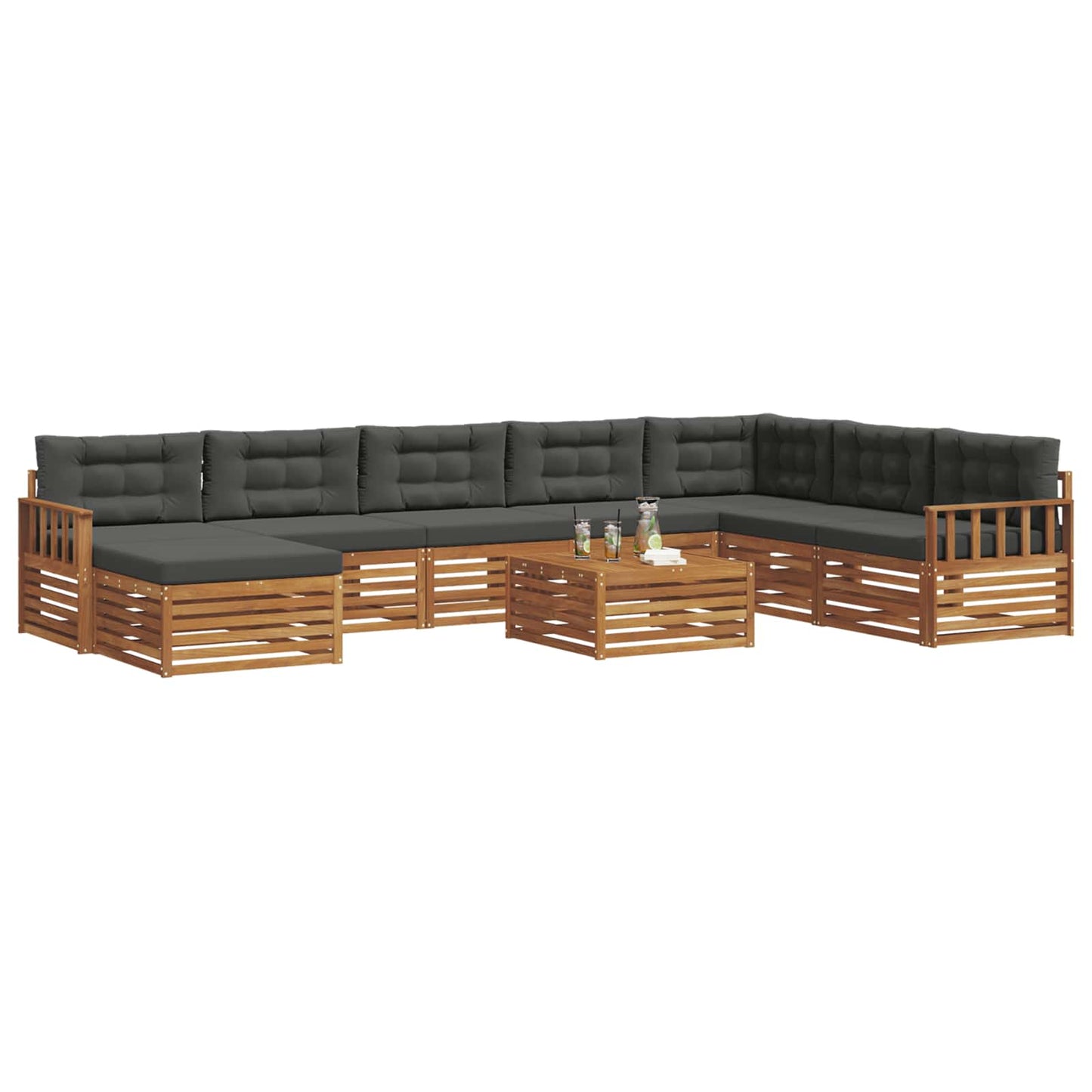 Set di divani da esterno con cuscino 9 pcs Naturale e Antracite | homemem39