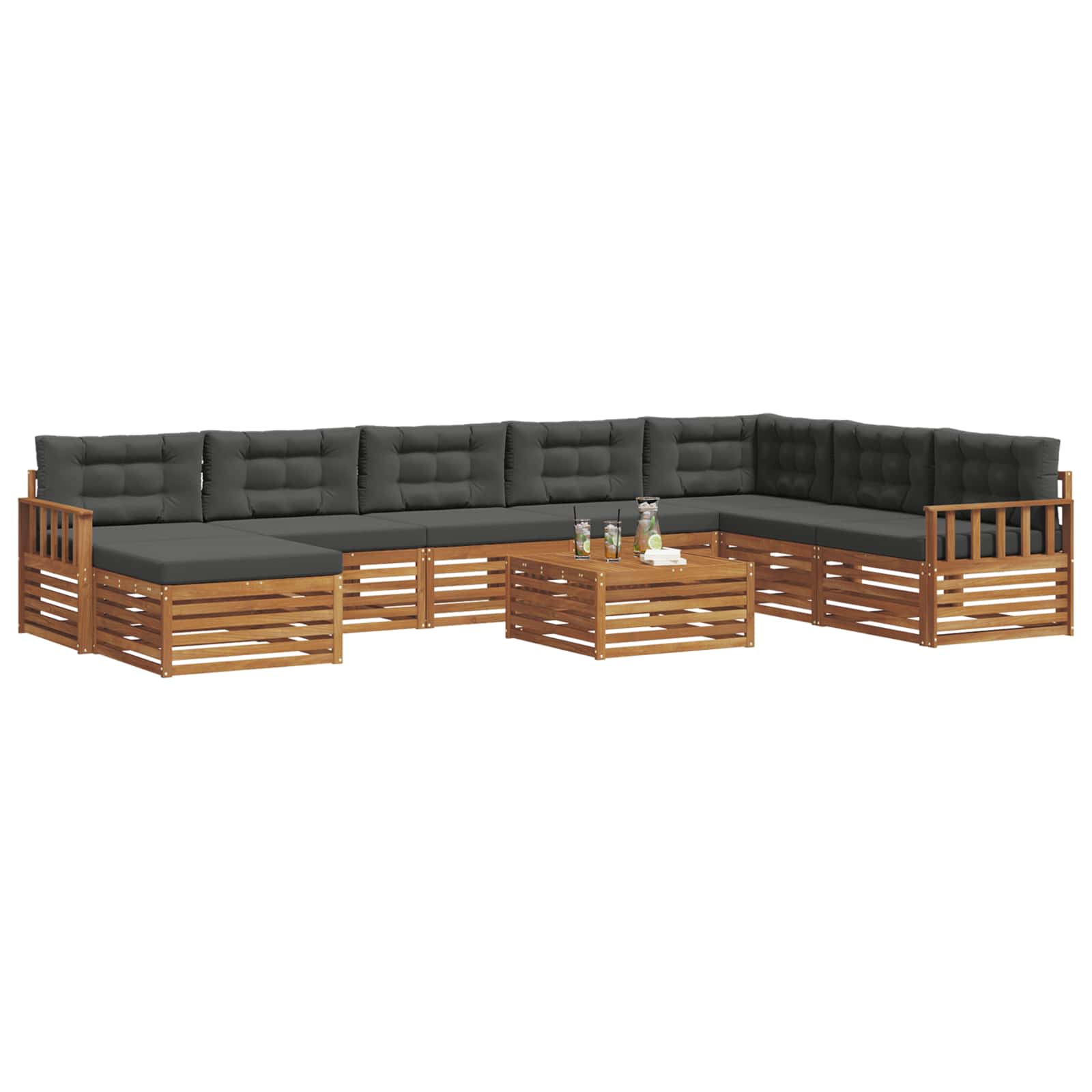 Set di divani da esterno con cuscino 9 pcs Naturale e Antracite | homemem39
