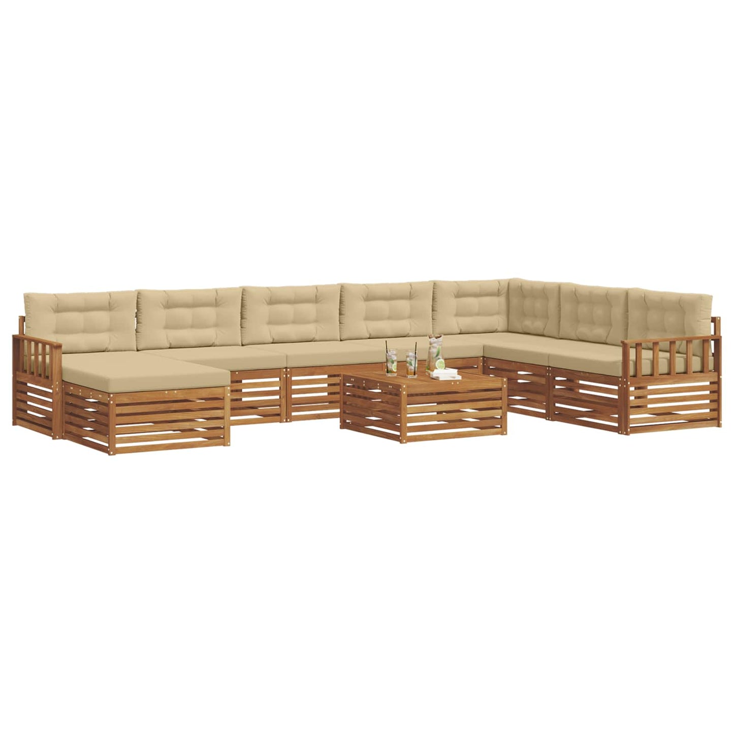 Set di divani da esterno con cuscino 9 pcs Naturale e Beige