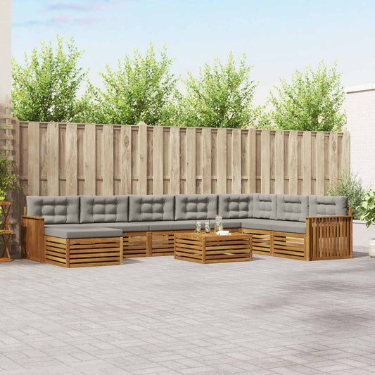 Set di divani da esterno 9 pcs Grigio Naturale e Chiaro