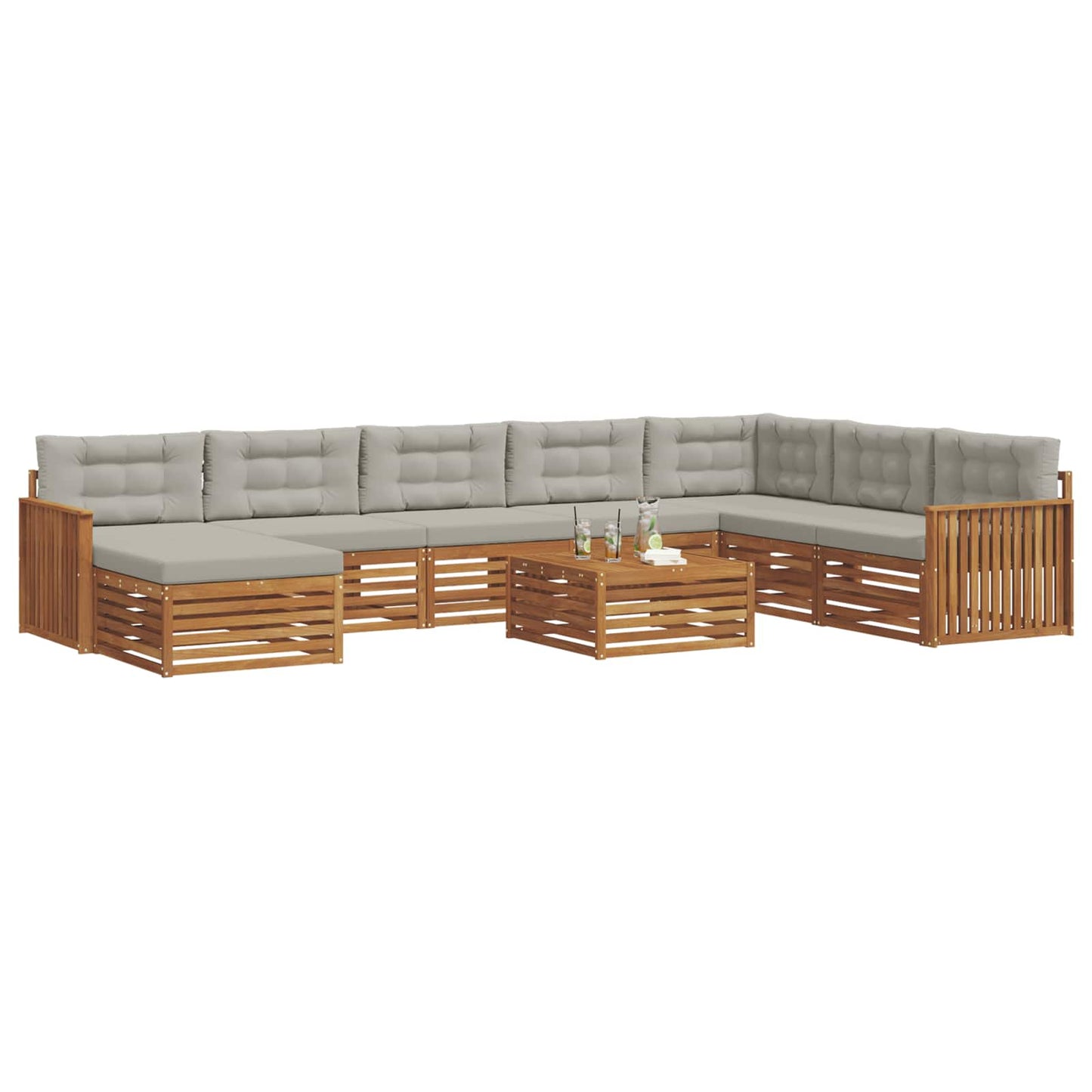 Set di divani da esterno 9 pcs Grigio Naturale e Chiaro | homemem39