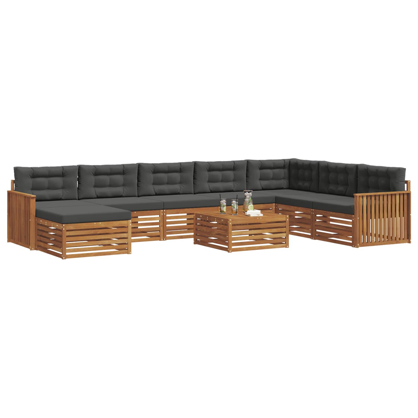 Set di divani da esterno con cuscino 9 pcs Naturale e Antracite | homemem39