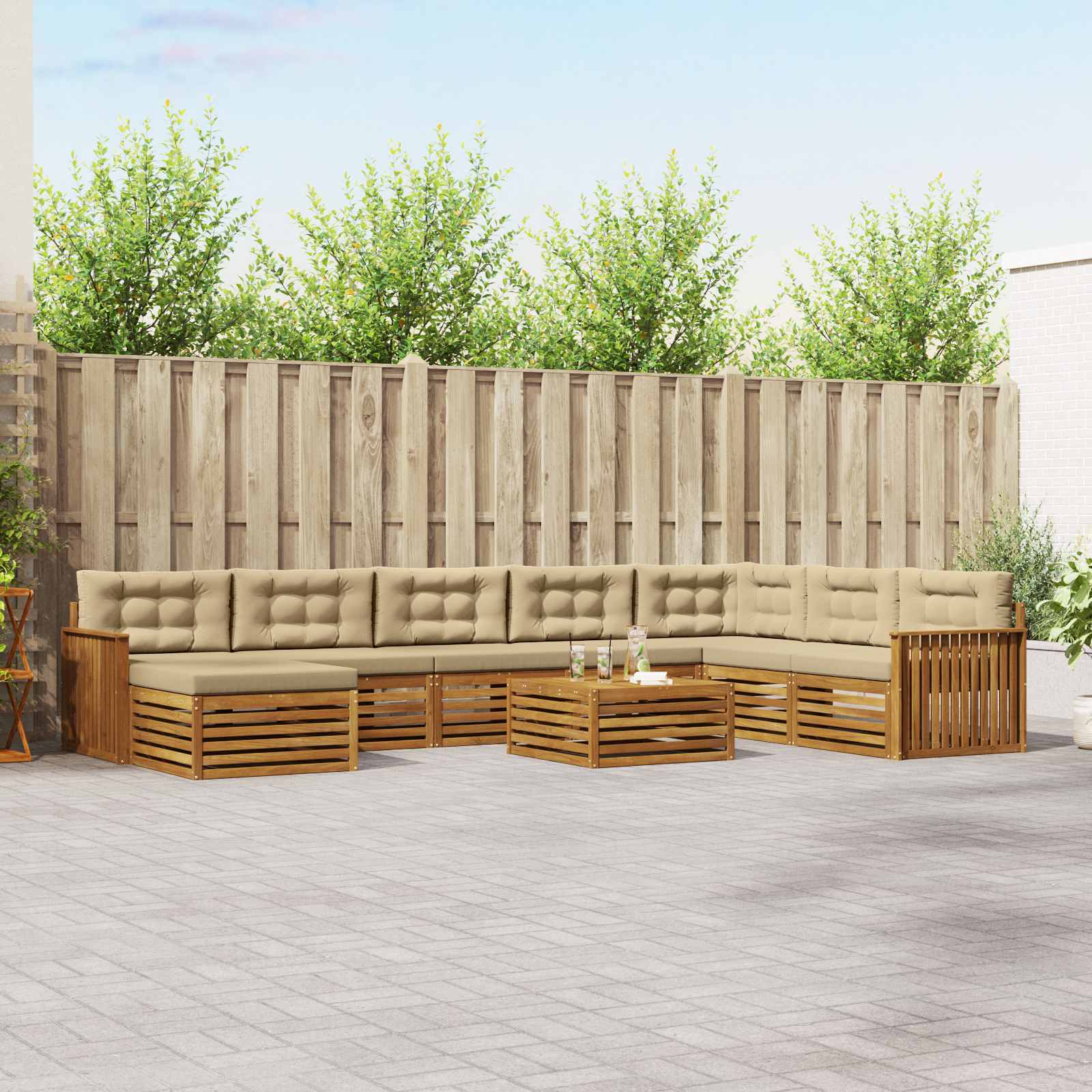 Set di divani da esterno con cuscino 9 pcs Naturale e Beige | homemem39