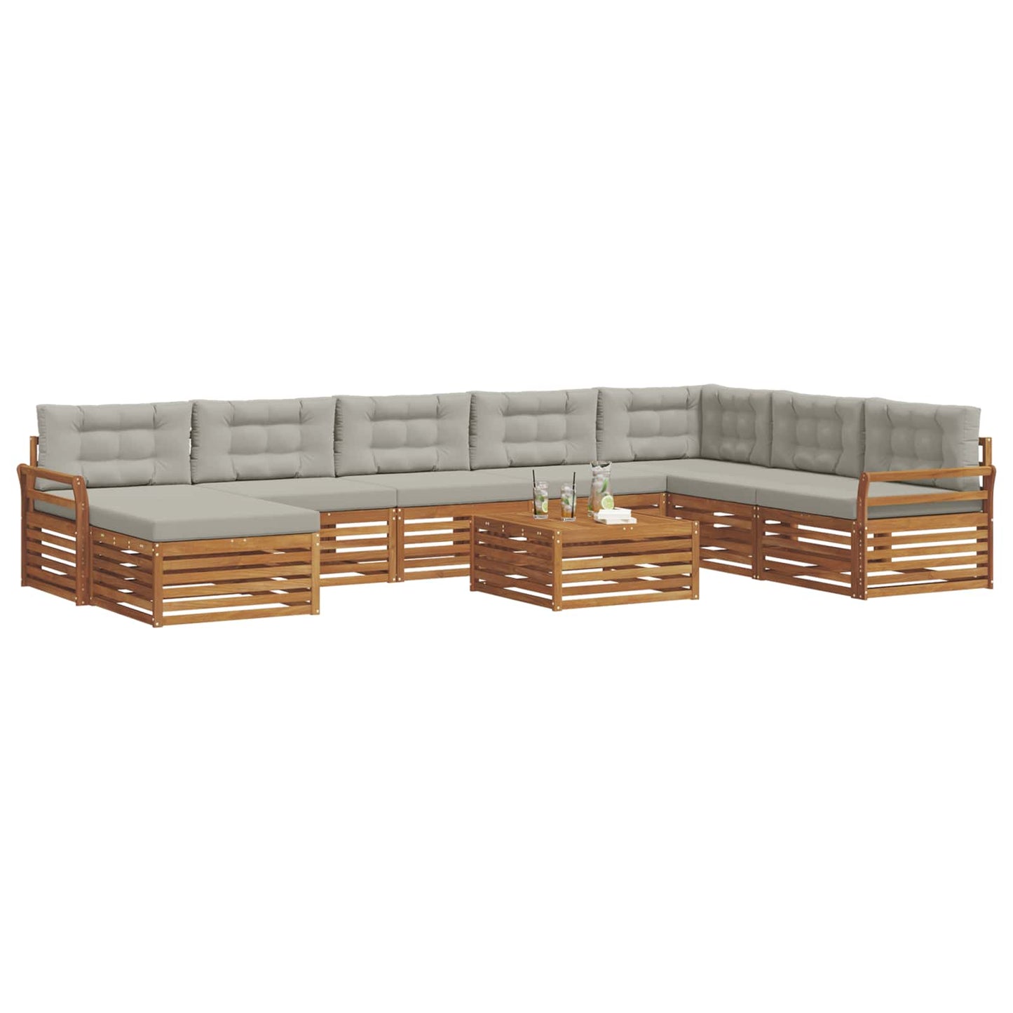 Set di divani da esterno 9 pcs Grigio Naturale e Chiaro