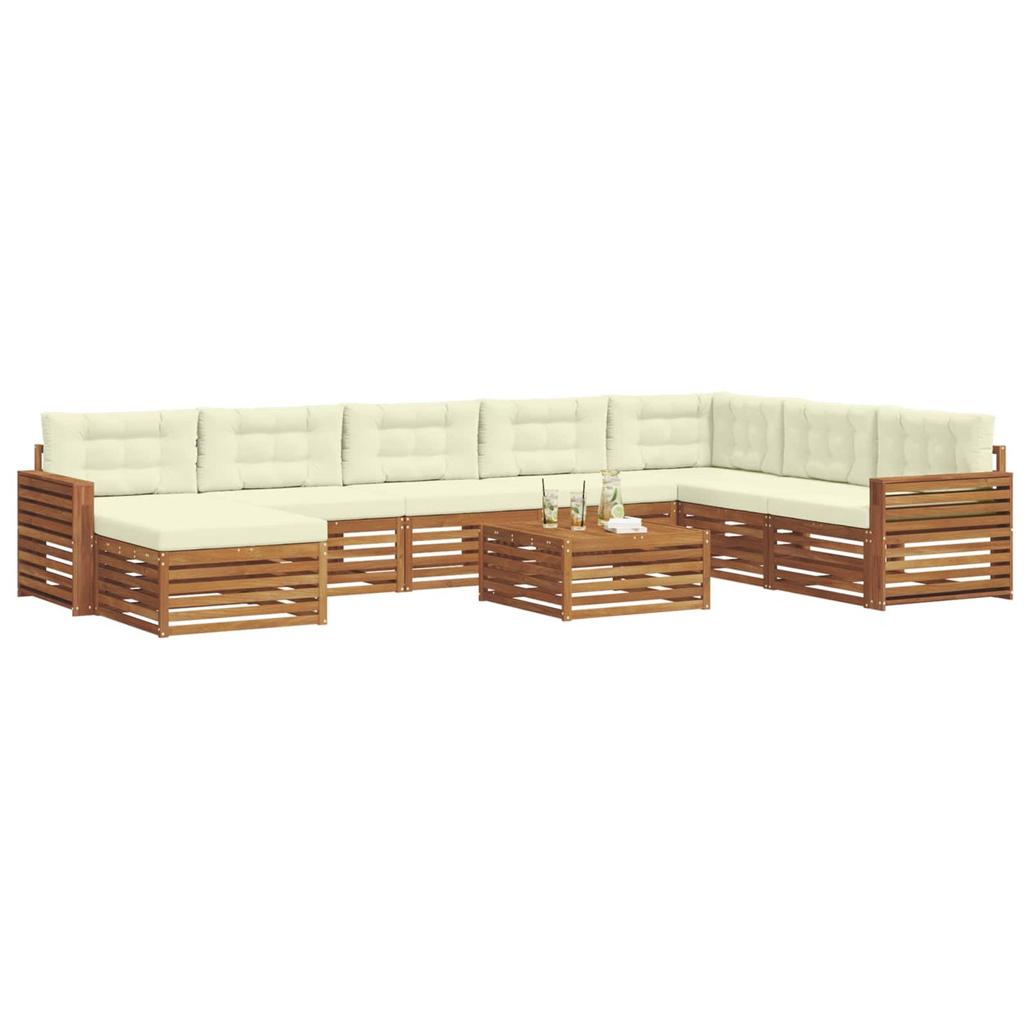 Set di divani da esterno con cuscino 9 pcs Naturale e Crema