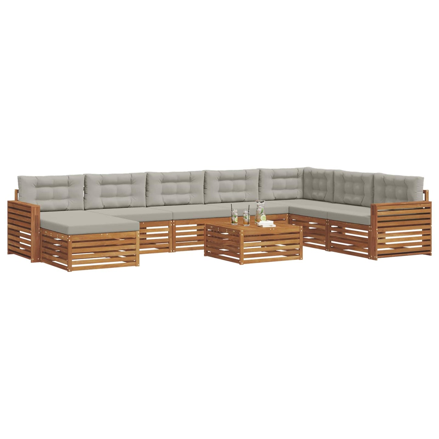 Set di divani da esterno 9 pcs Grigio Naturale e Chiaro