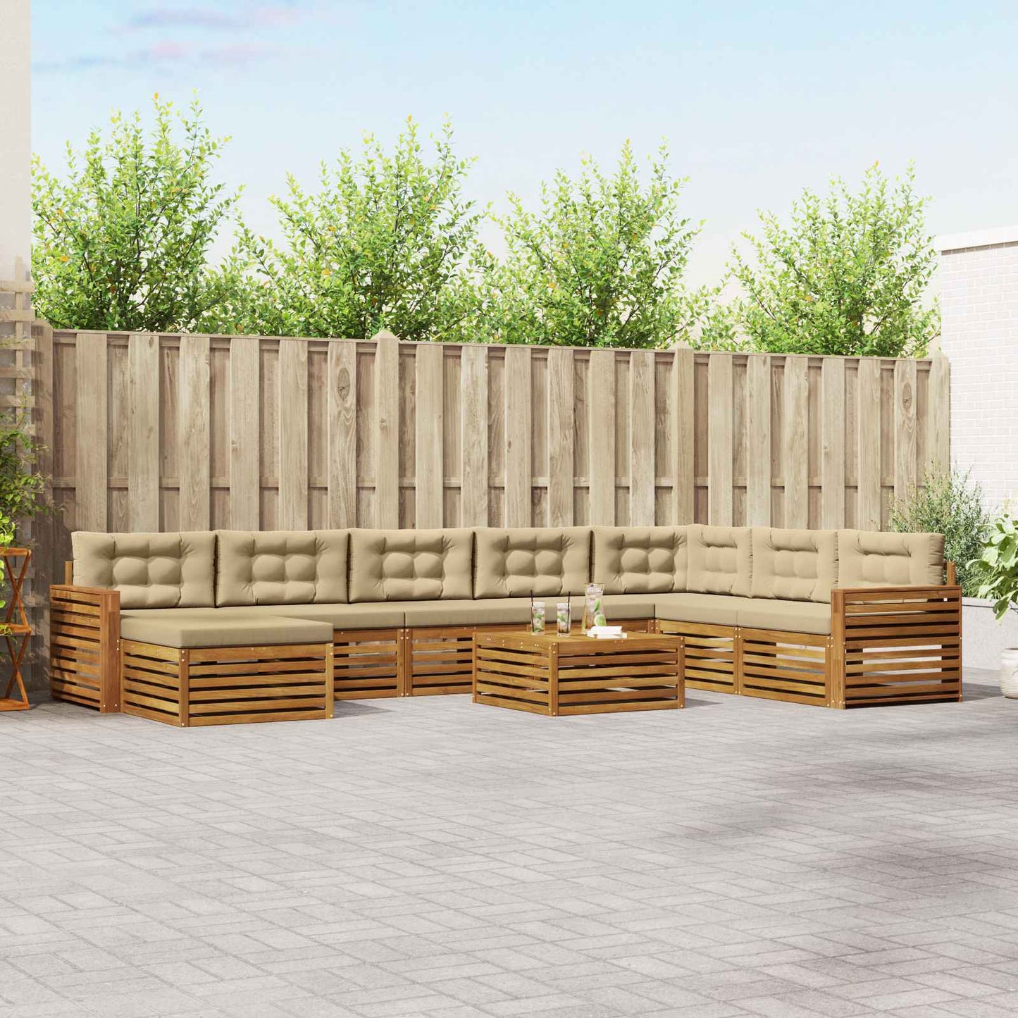 Set di divani da esterno con cuscino 9 pcs Naturale e Beige