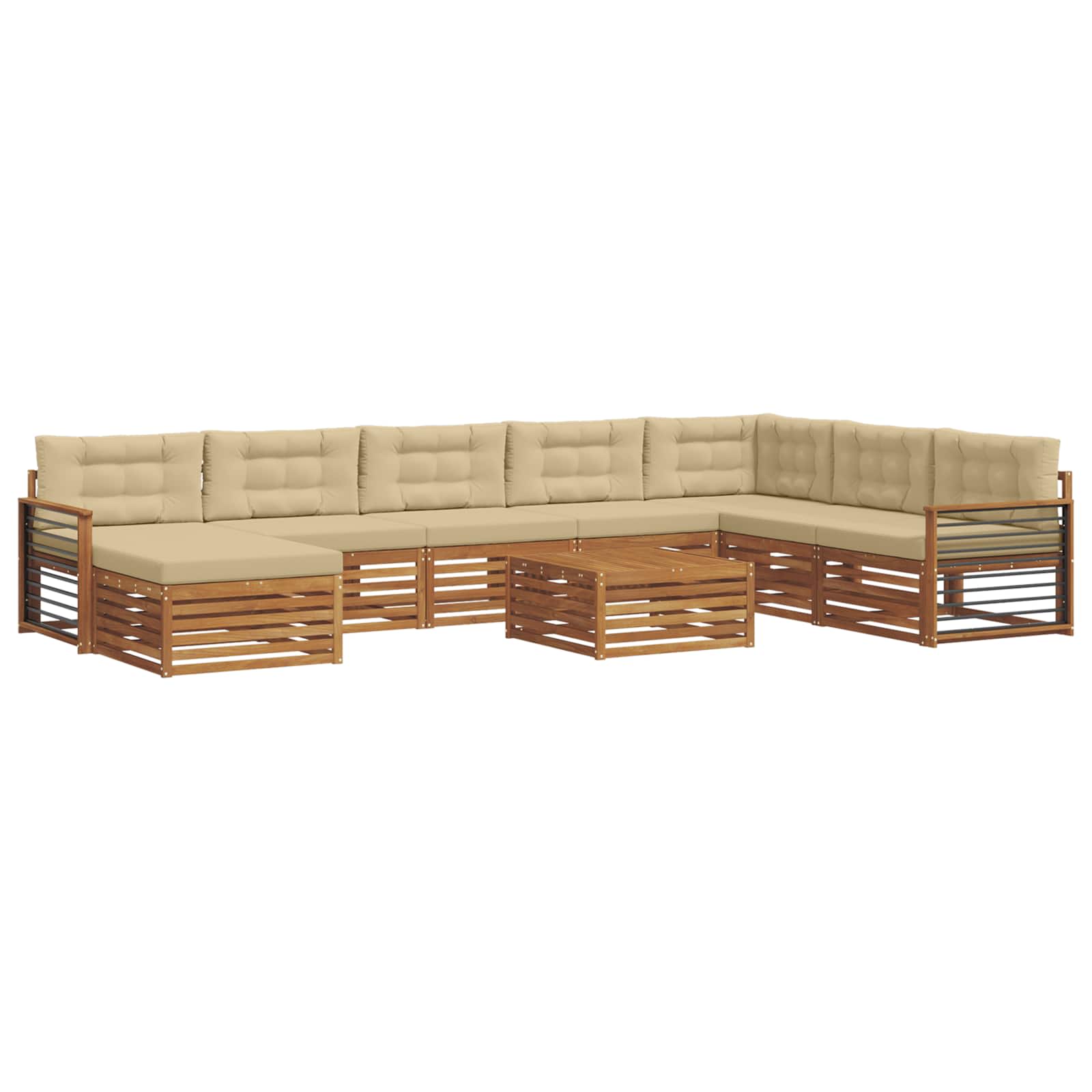 Set di divani da esterno con cuscino 9 pcs Naturale e Beige | homemem39