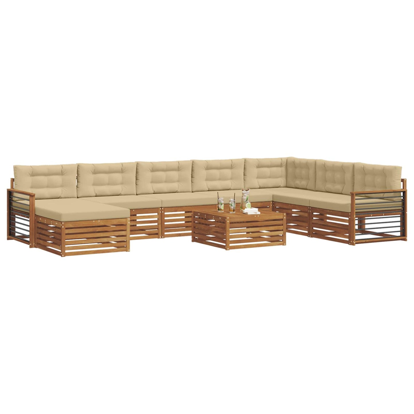 Set di divani da esterno con cuscino 9 pcs Naturale e Beige