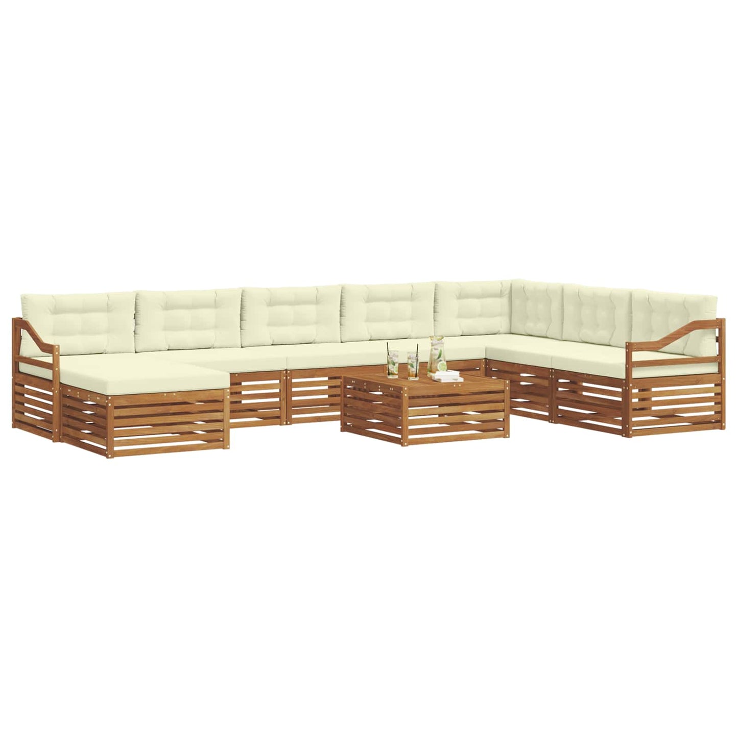 Set di divani da esterno con cuscino 9 pcs Naturale e Crema | homemem39