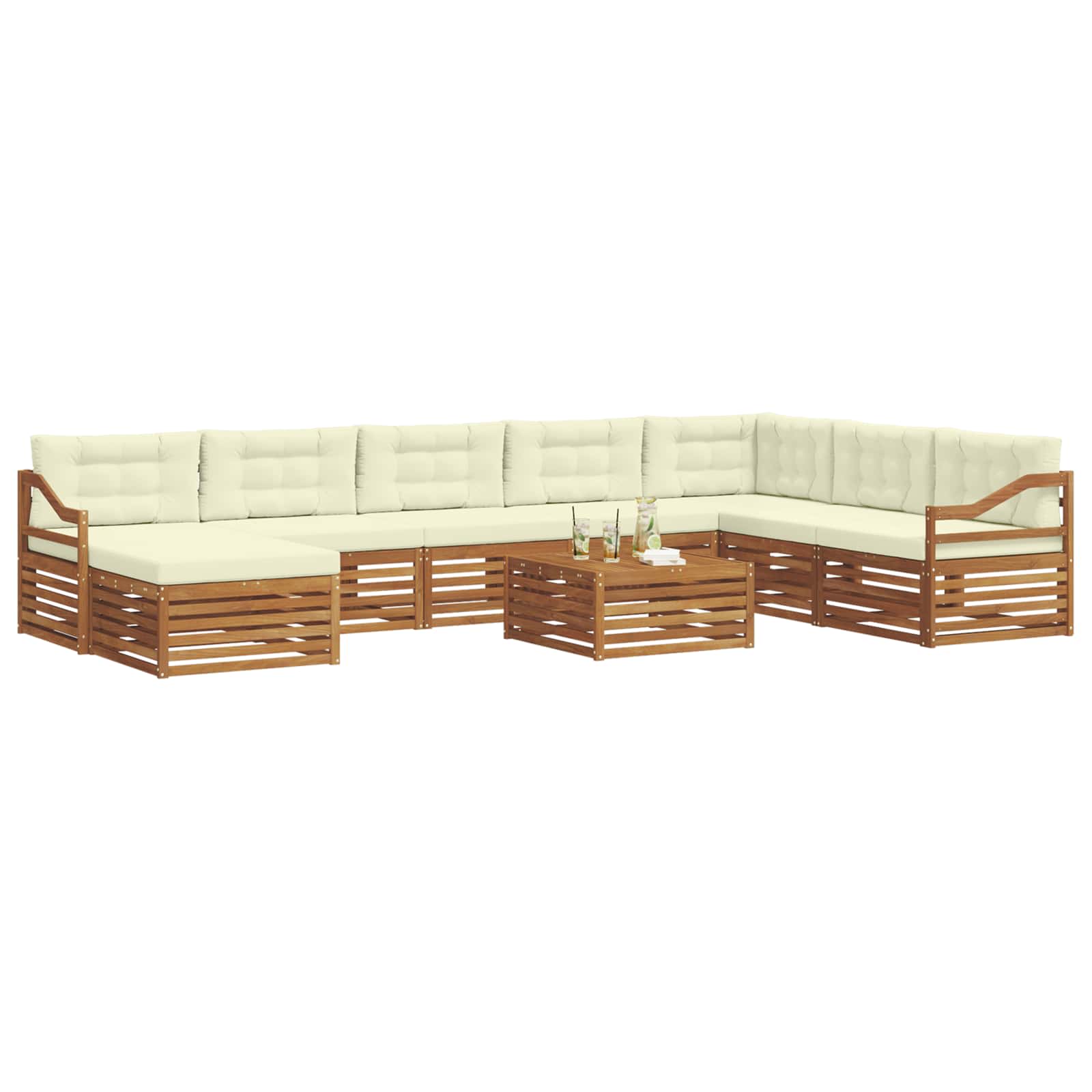 Set di divani da esterno con cuscino 9 pcs Naturale e Crema | homemem39