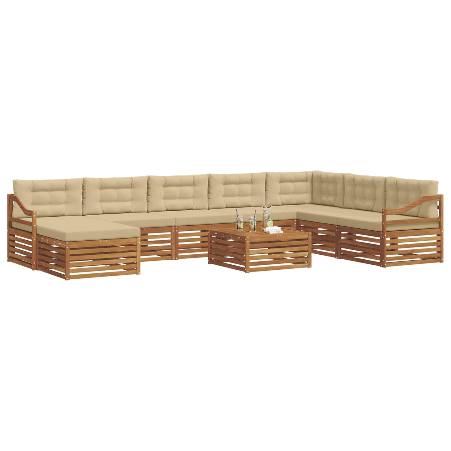 Set di divani da esterno con cuscino 9 pcs Naturale e Beige | homemem39