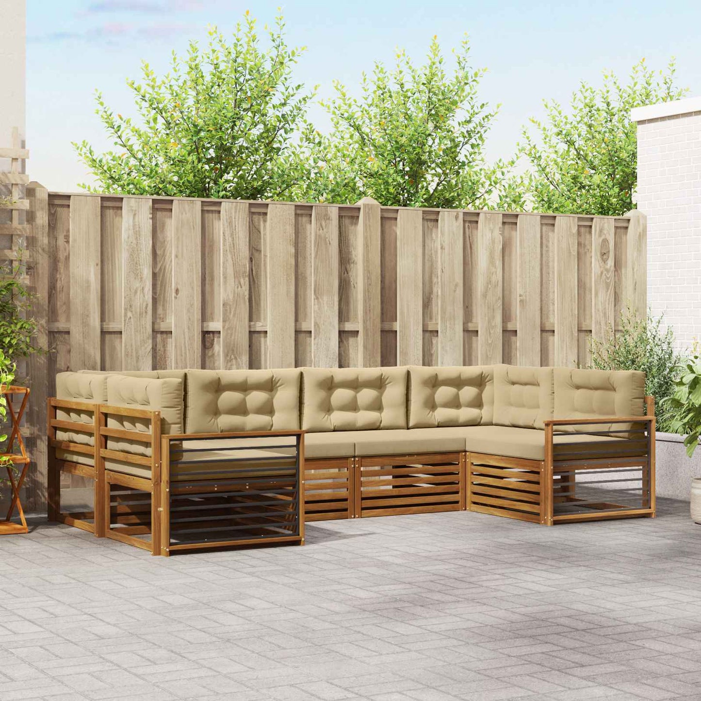 Set di divani da esterno con cuscino 6 pcs Naturale e Beige