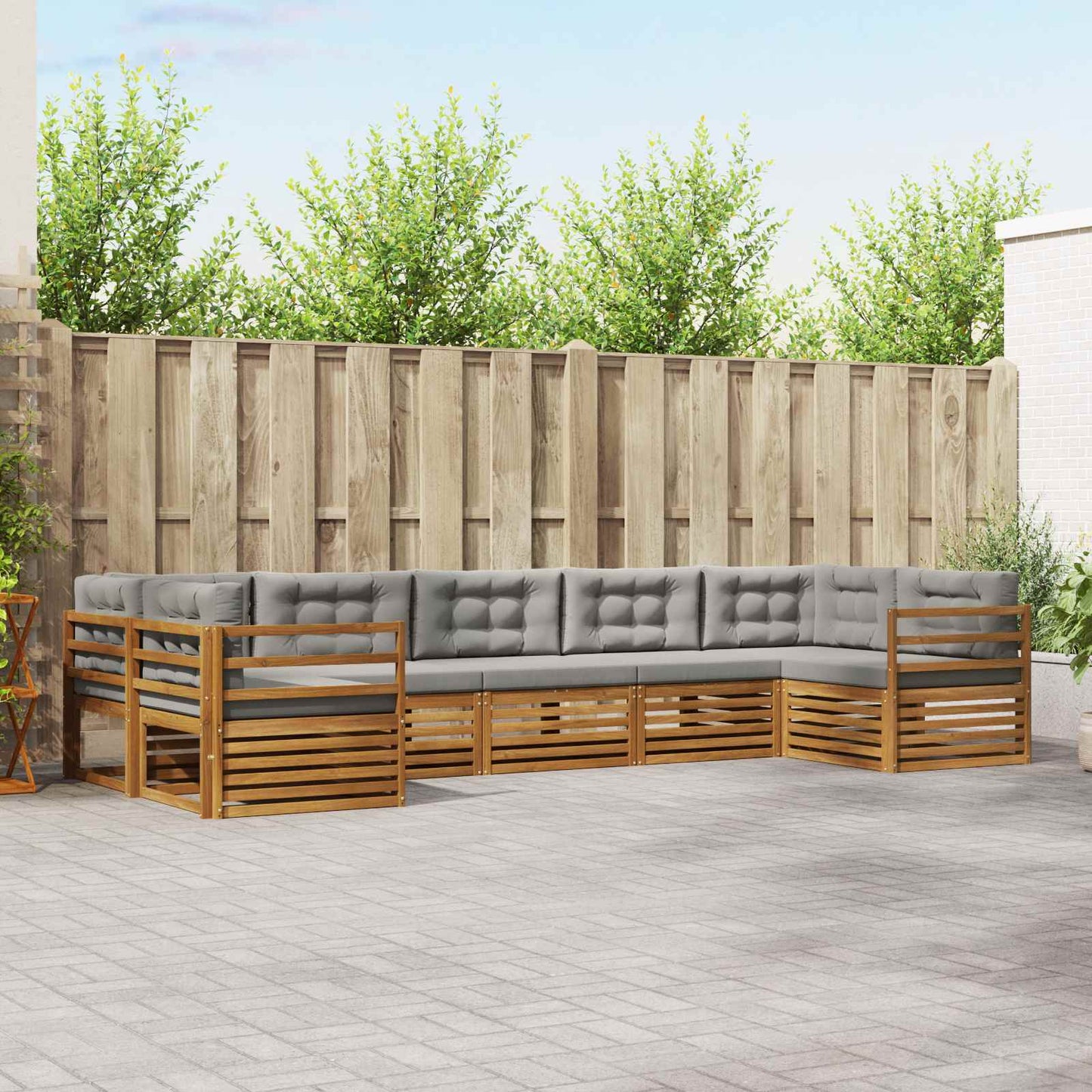 Set di divani da esterno 7 pcs Grigio Naturale e Chiaro