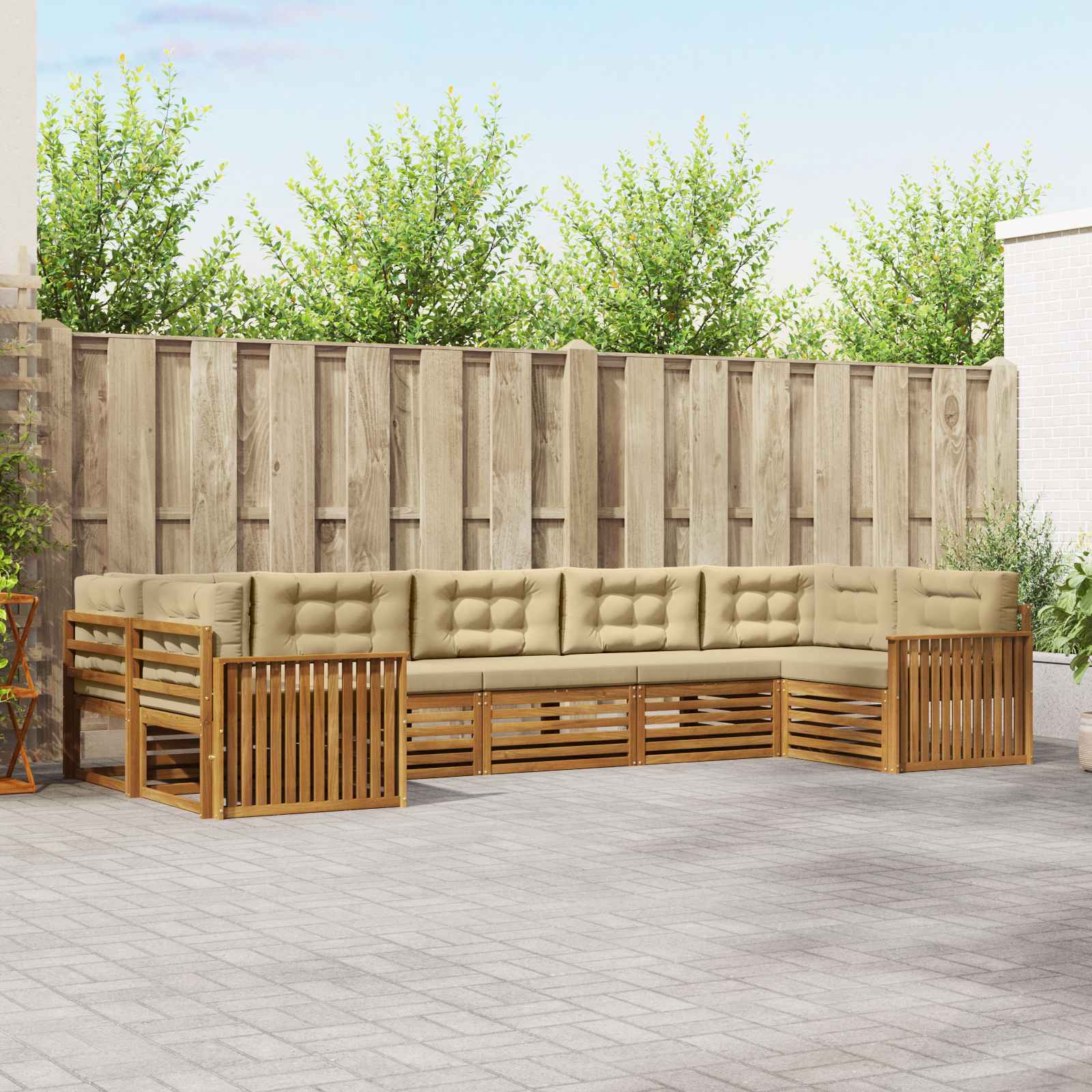 Set di divani da esterno con cuscino 7 pcs Naturale e Beige | homemem39