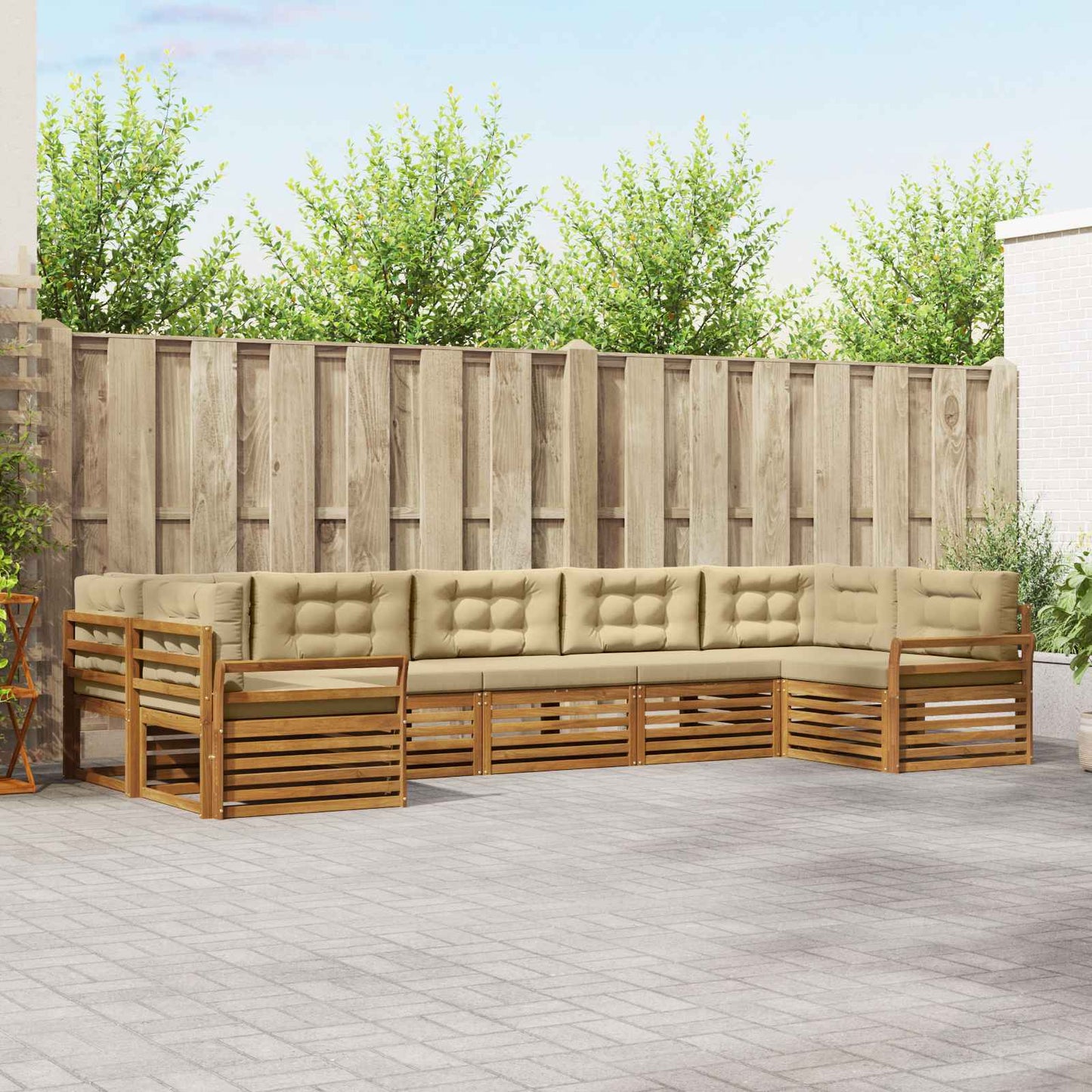 Set di divani da esterno con cuscino 7 pcs Naturale e Beige
