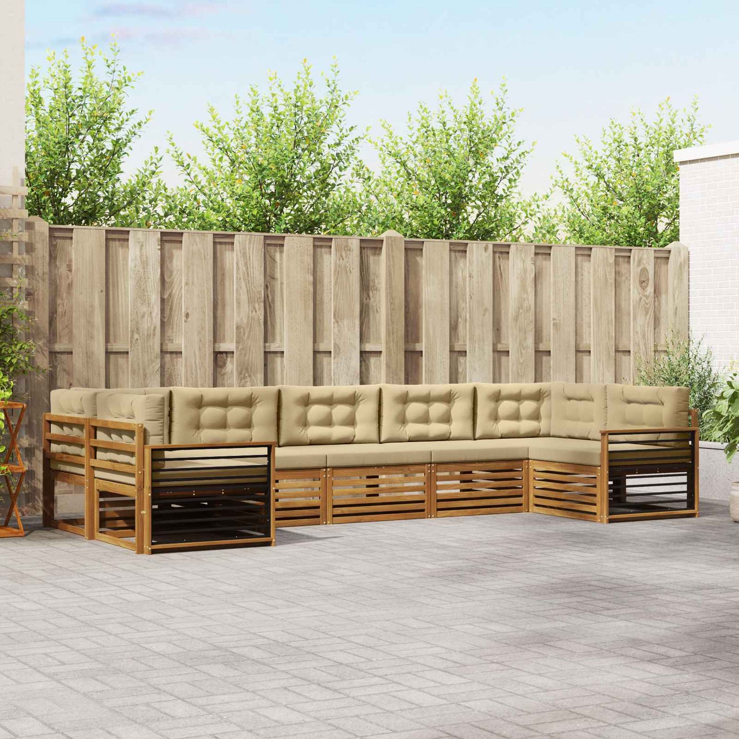 Set di divani da esterno con cuscino 7 pcs Naturale e Beige