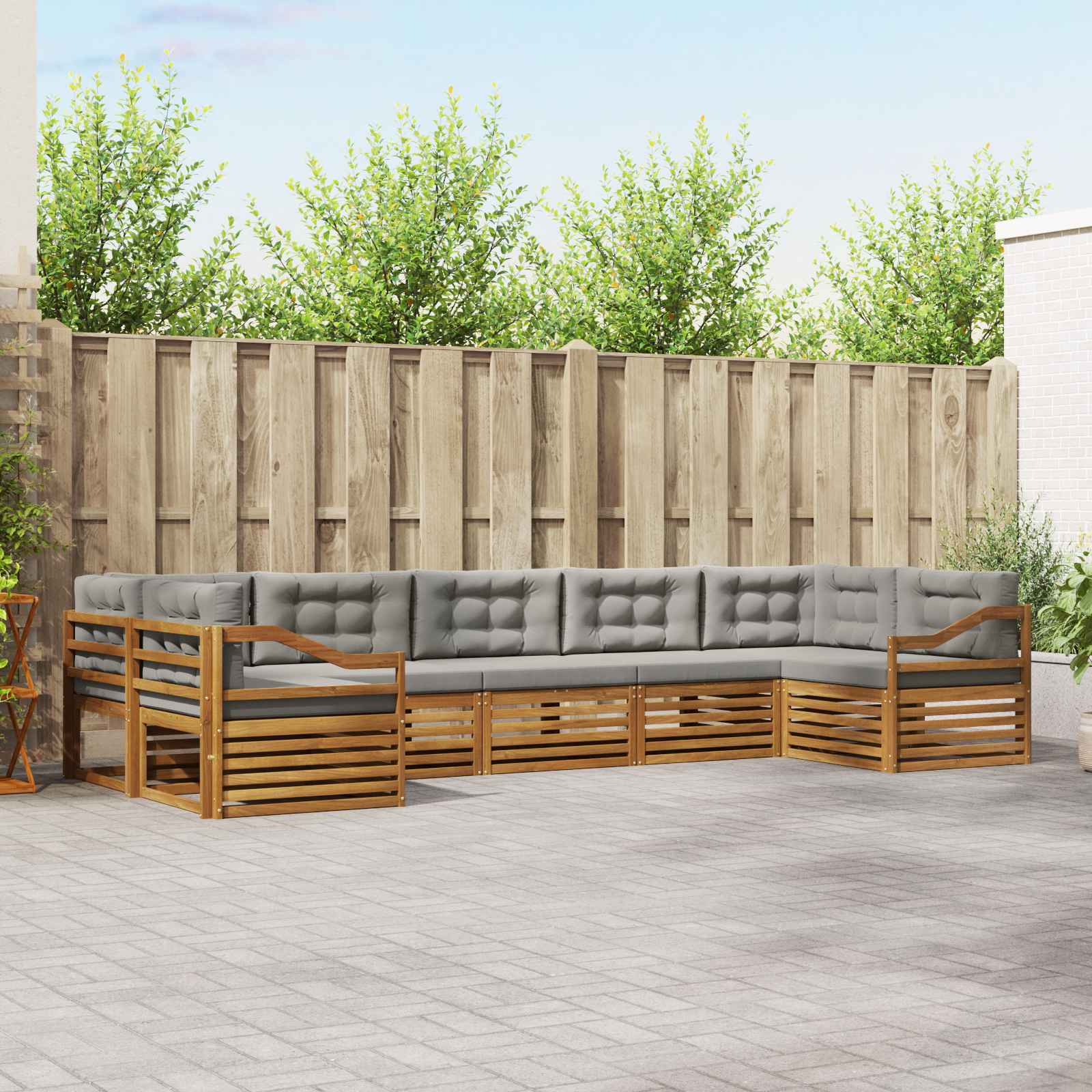 Set di divani da esterno 7 pcs Grigio Naturale e Chiaro | homemem39