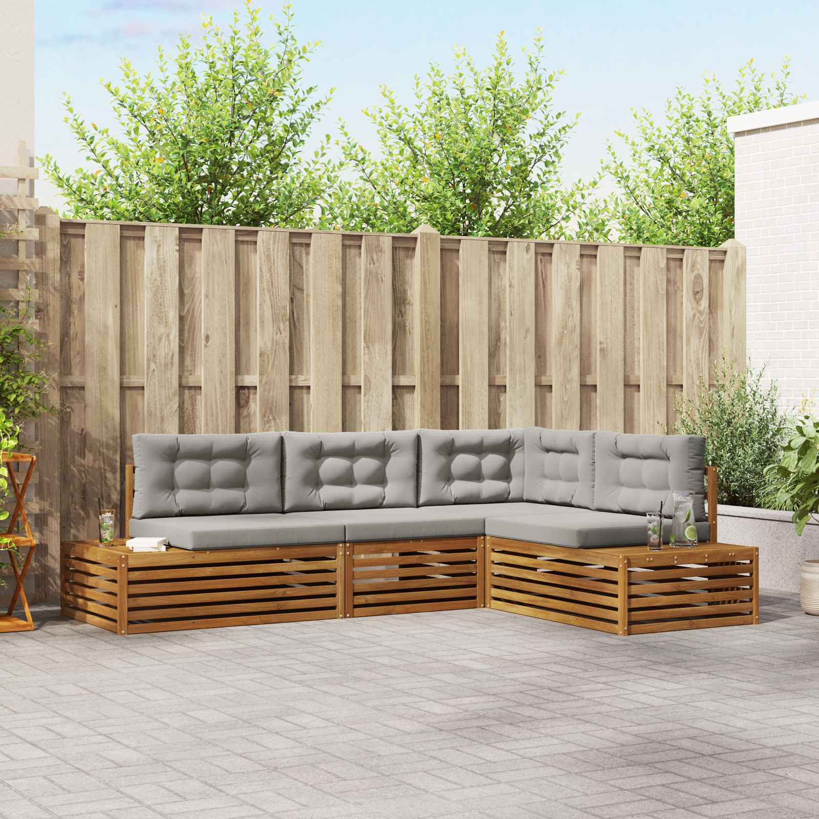 Set di divani da esterno 4 Pezzo Grigio Naturale e Chiaro | homemem39