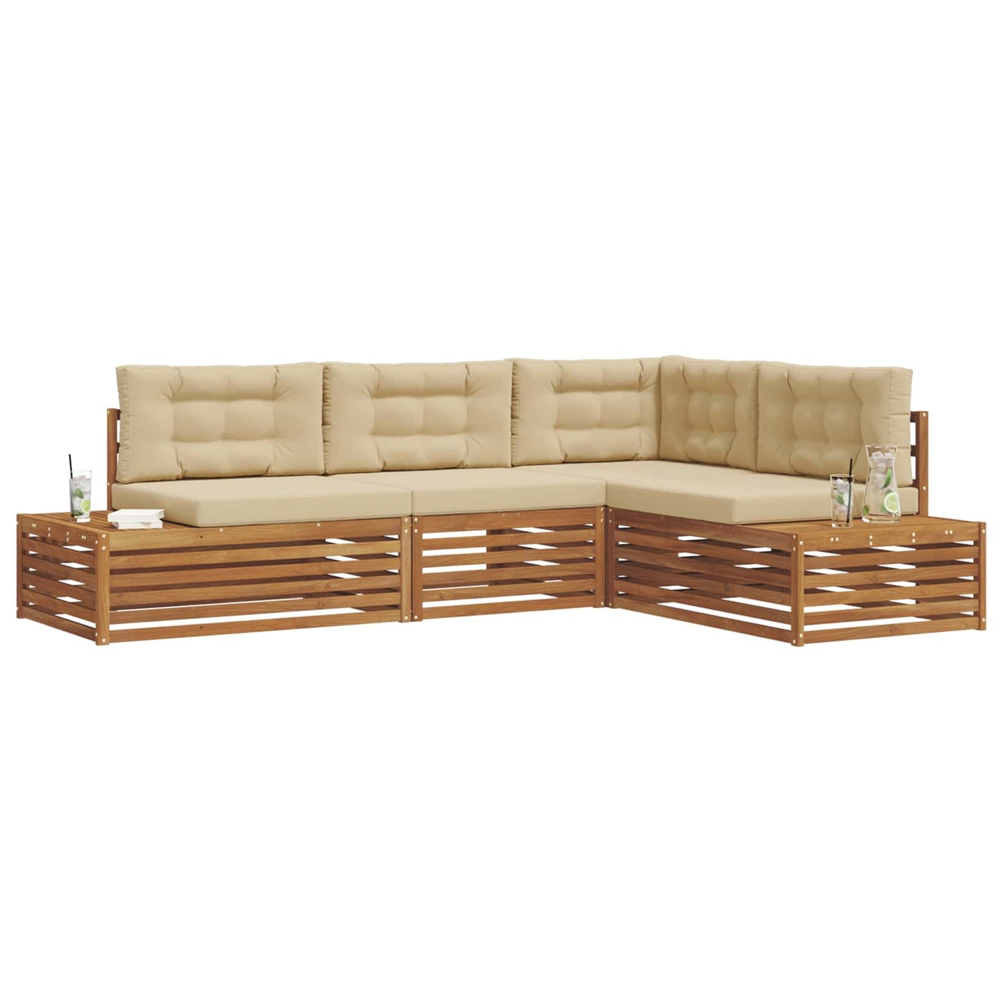 Set di divani da esterno con cuscino 4 Pezzo Naturale e Beige | homemem39