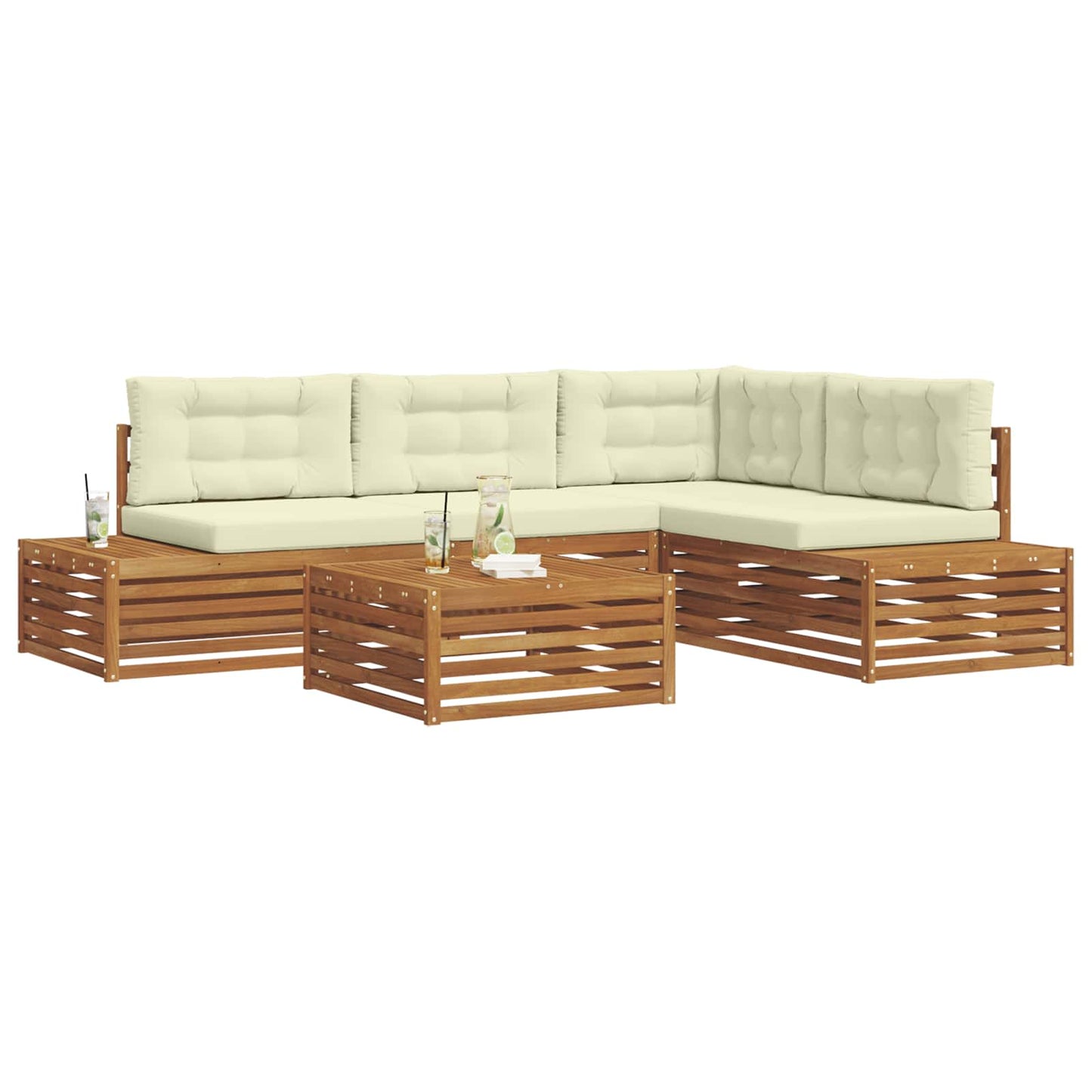 Set di divani da esterno con cuscino 5 Pezzo Naturale e Crema | homemem39