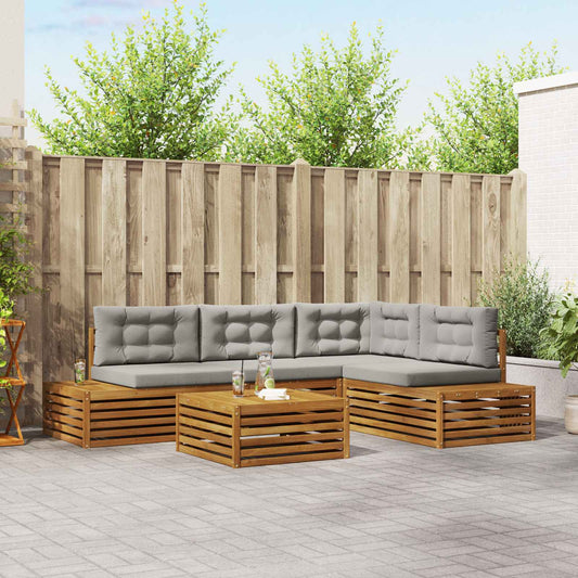 Set di divani da esterno 5 Pezzo Grigio Naturale e Chiaro | homemem39