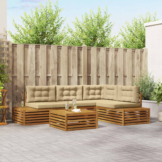 Set di divani da esterno con cuscino 5 Pezzo Naturale e Beige | homemem39
