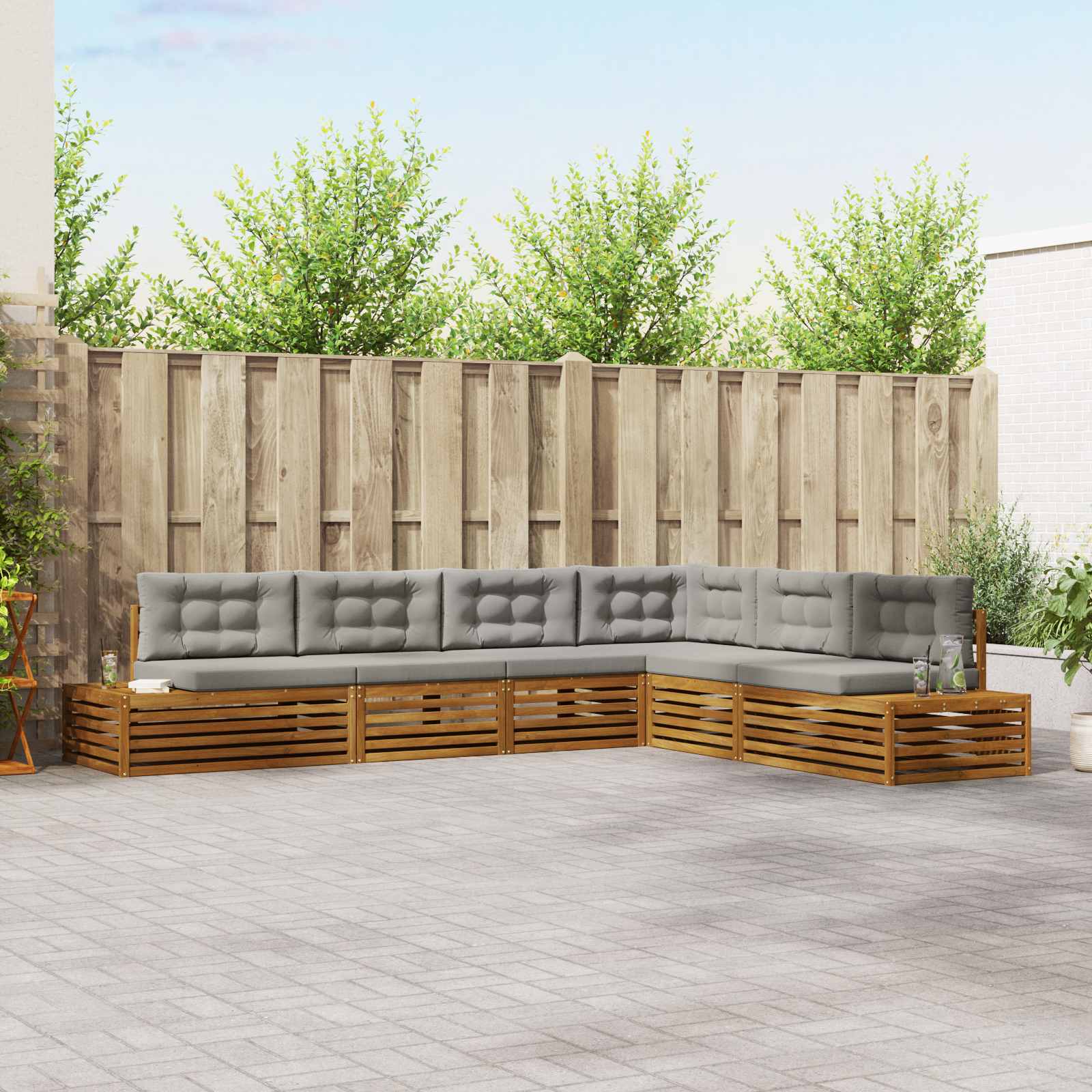 Set di divani da esterno 6 Pezzo Grigio Naturale e Chiaro | homemem39