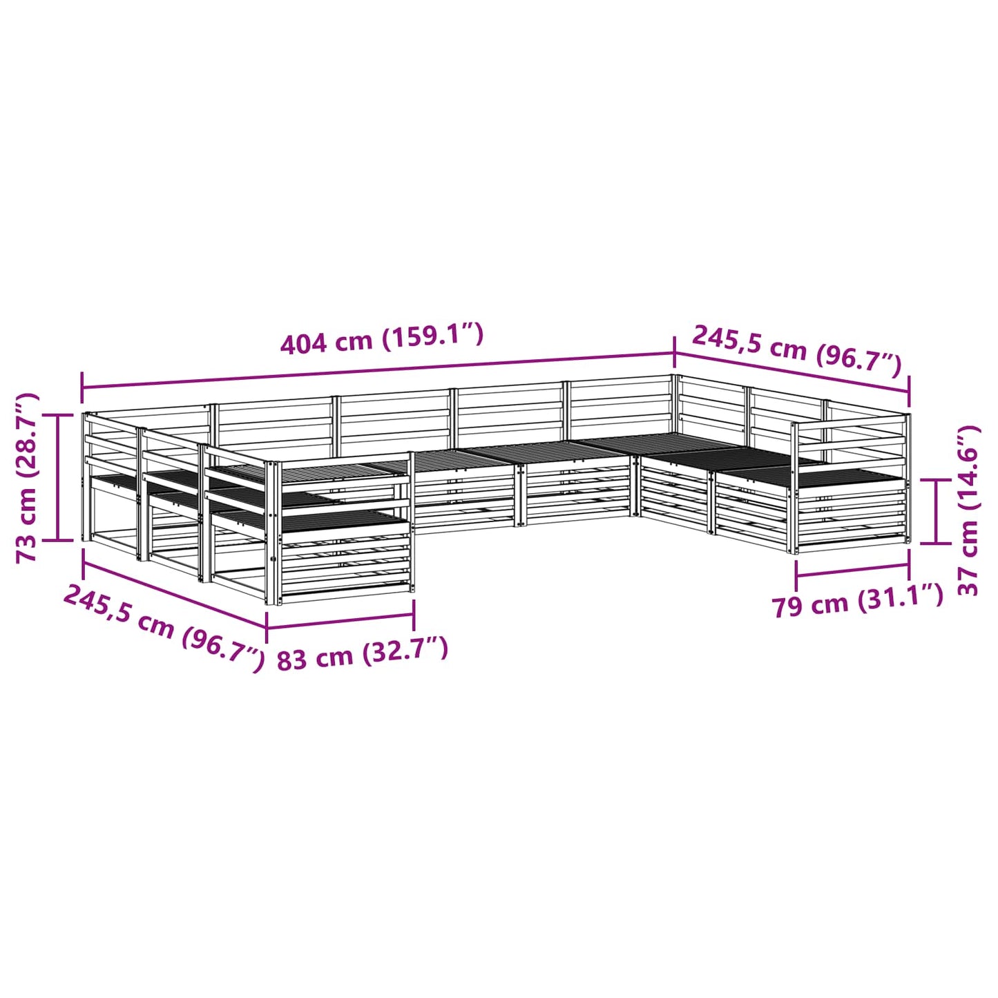 Set di divani da esterno 9 pcs Naturale