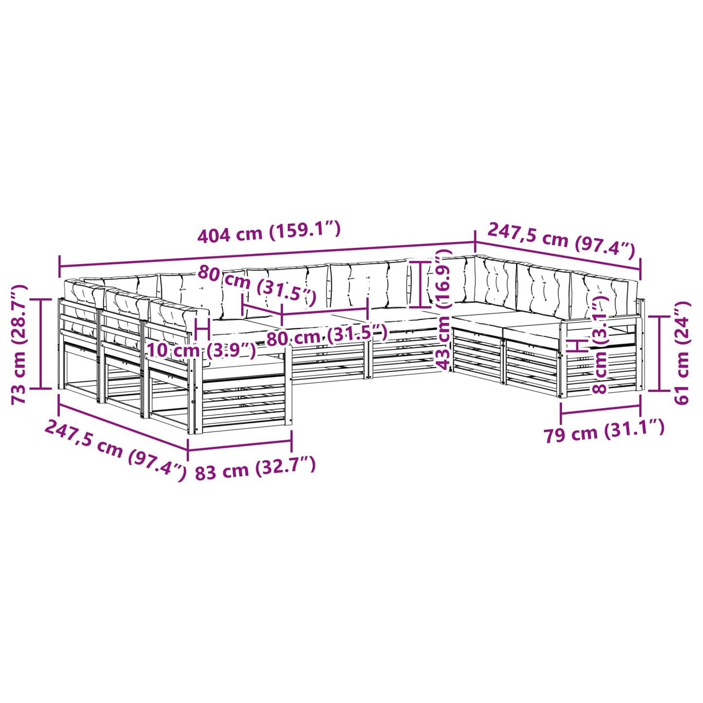 Set di divani da esterno con cuscino 9 pcs Naturale e Crema | homemem39