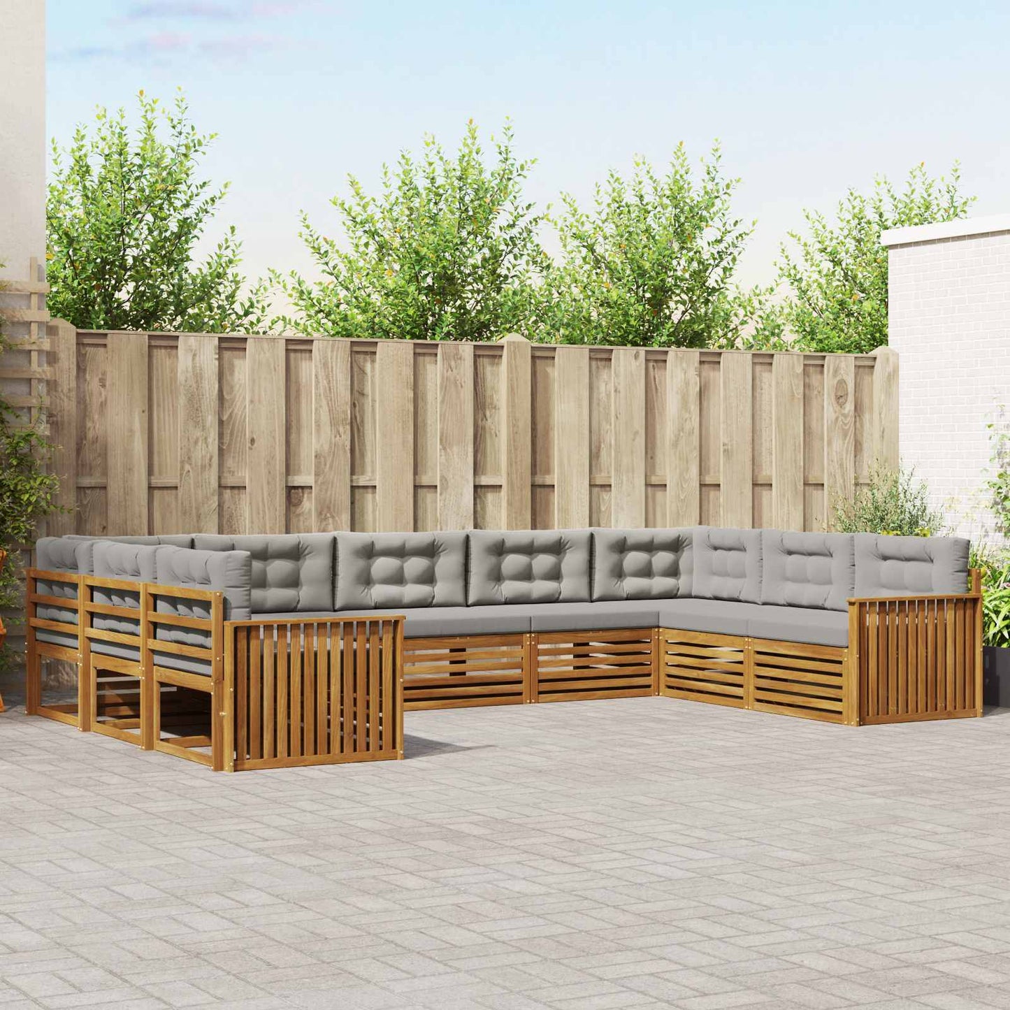Set di divani da esterno 9 pcs Grigio Naturale e Chiaro