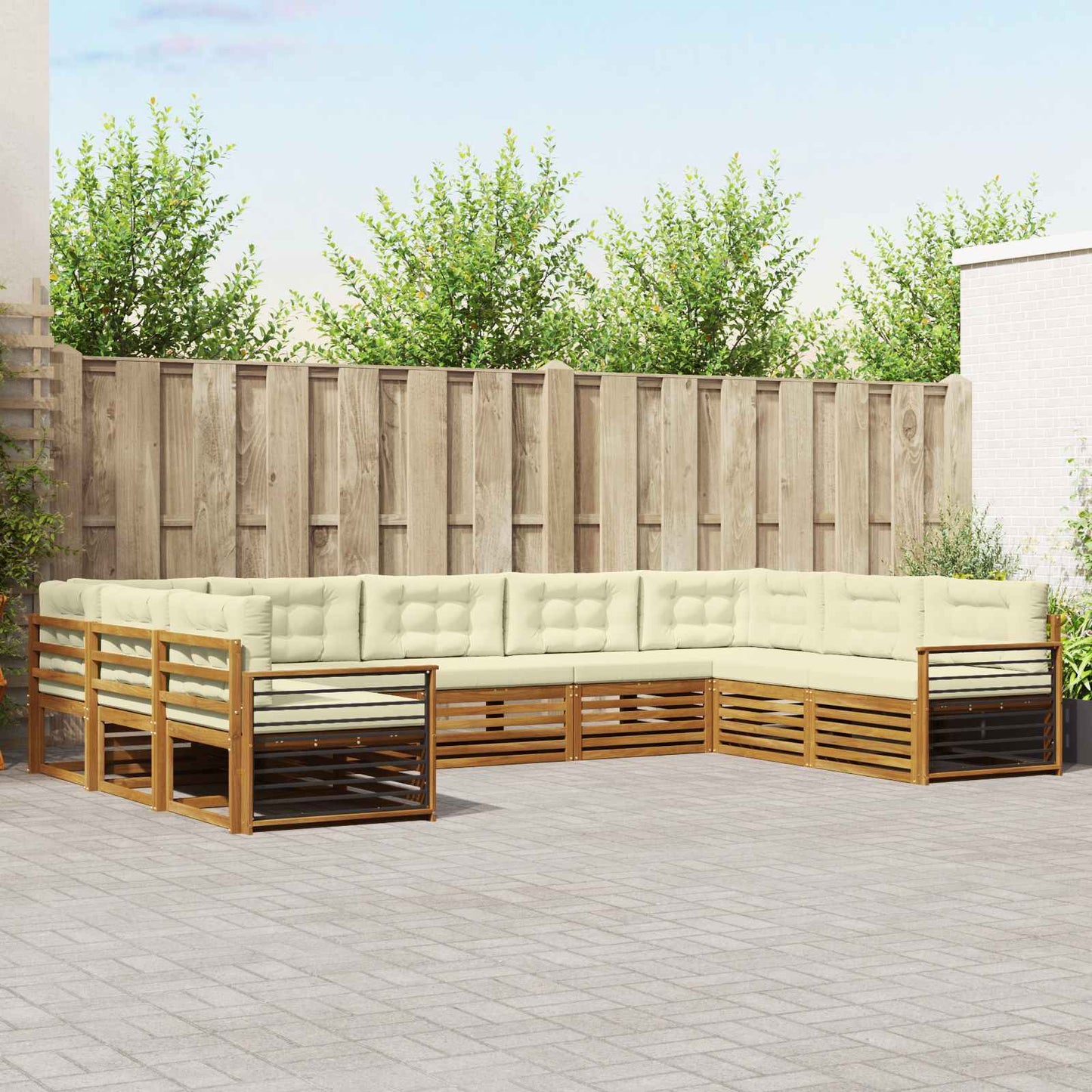 Set di divani da esterno con cuscino 9 pcs Naturale e Crema